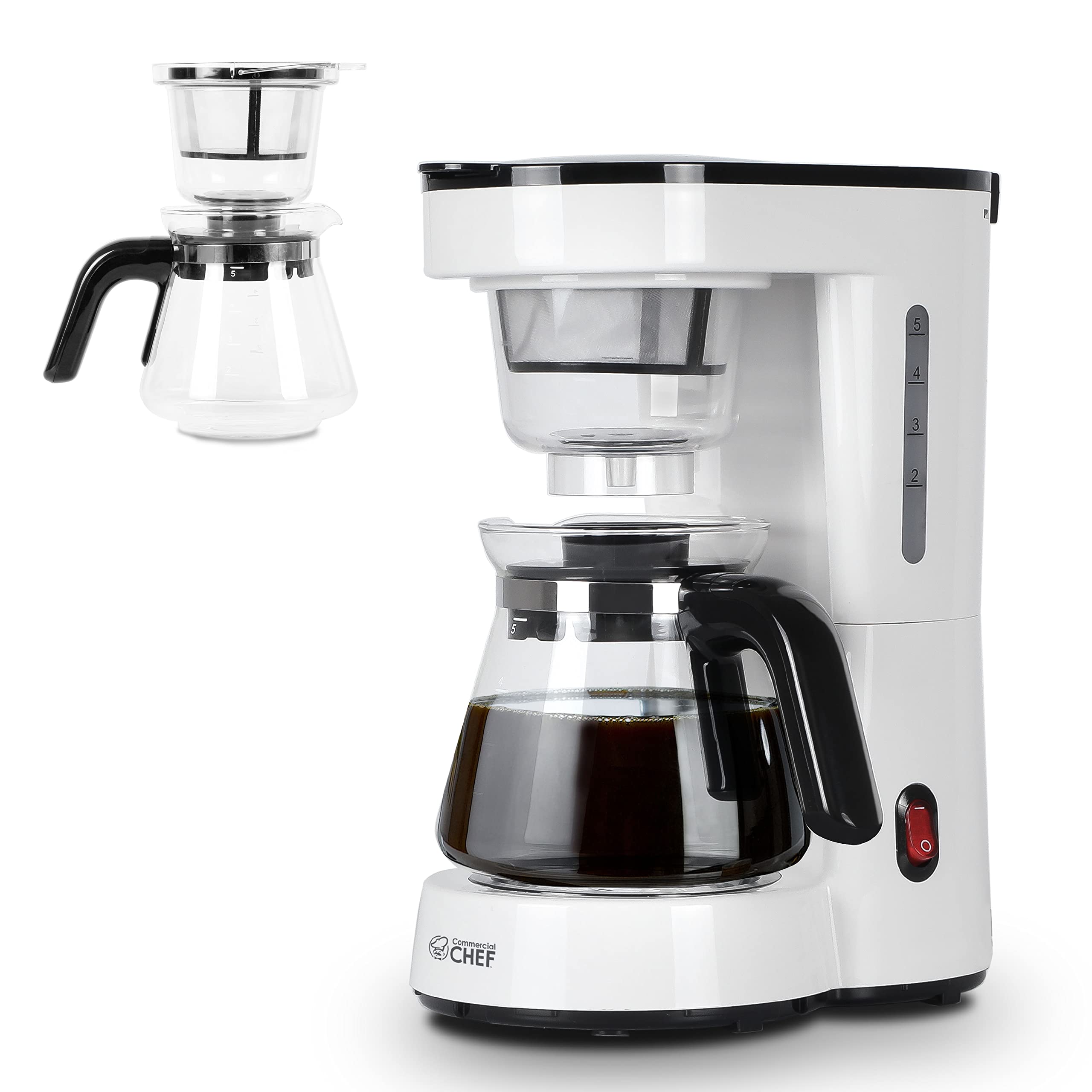 Commercial CHEF Coffee Maker, Drip Coffee Maker with Pour Over Filter, 5 Cup Coffee Maker with 0.75L Water Tank, Brews in 6 Minu