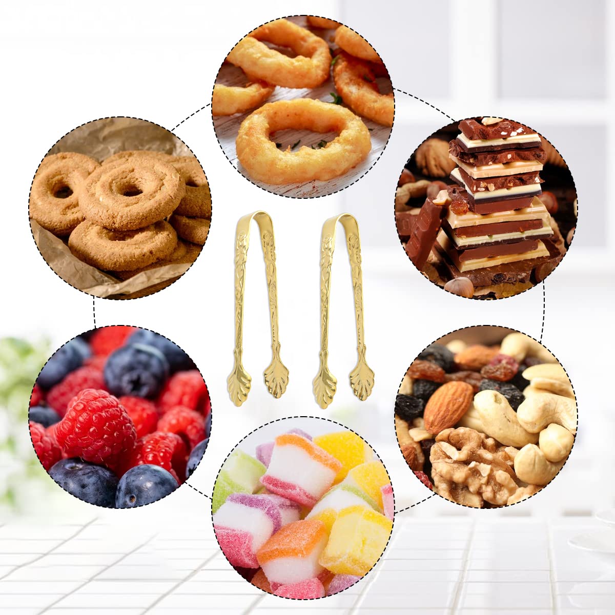 Doerdo 2Pcs Ice Cube Tongs Sugar Tongs Stainless Steel Mini Serving Tongs Appetizers Tongs For Tea Party Coffee Bar, Gold