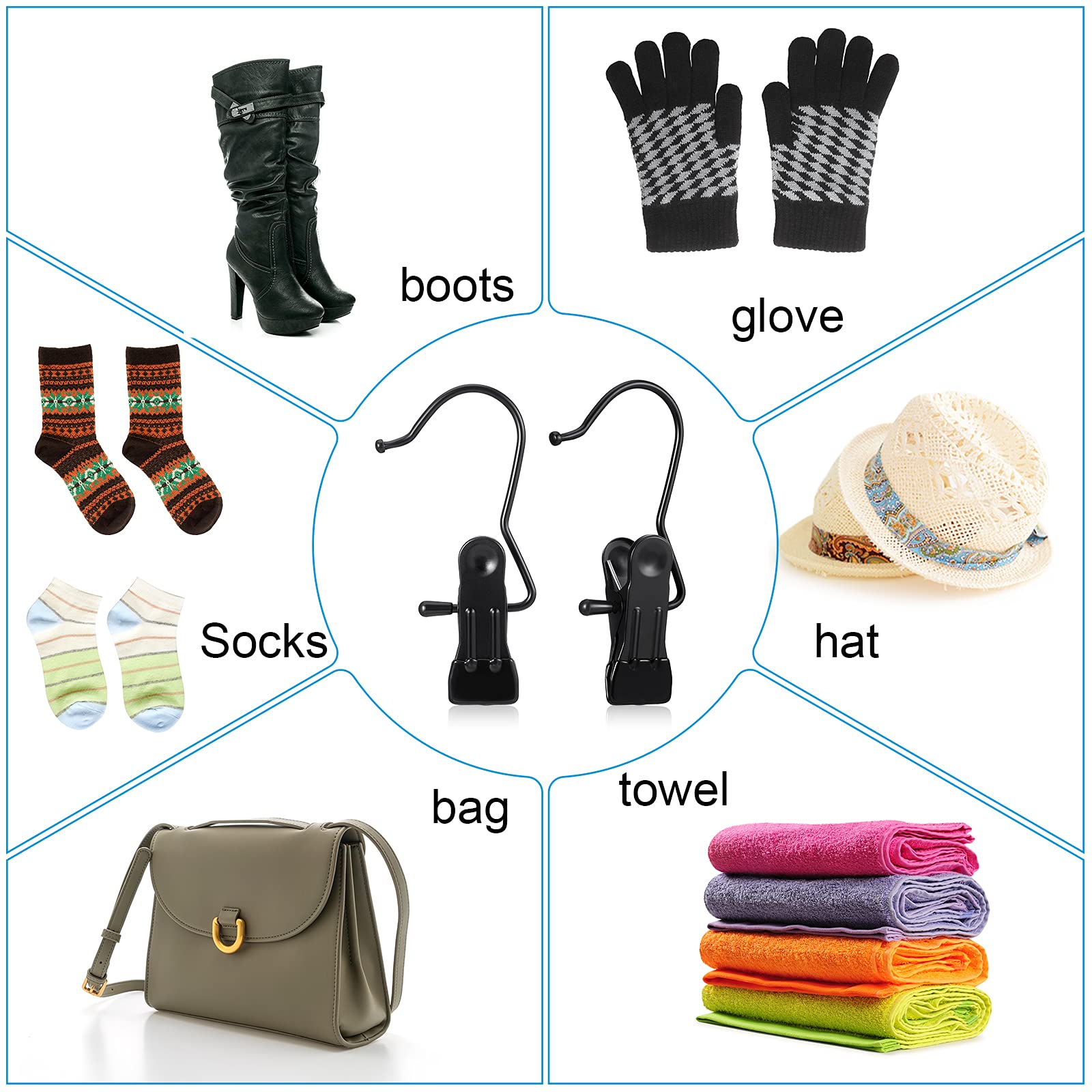 Hotop Boot Hanger For Closet, Laundry Hooks With Clips, Boot Holder, Hanging Clips, Portable Multifunctional Hangers Single Clip