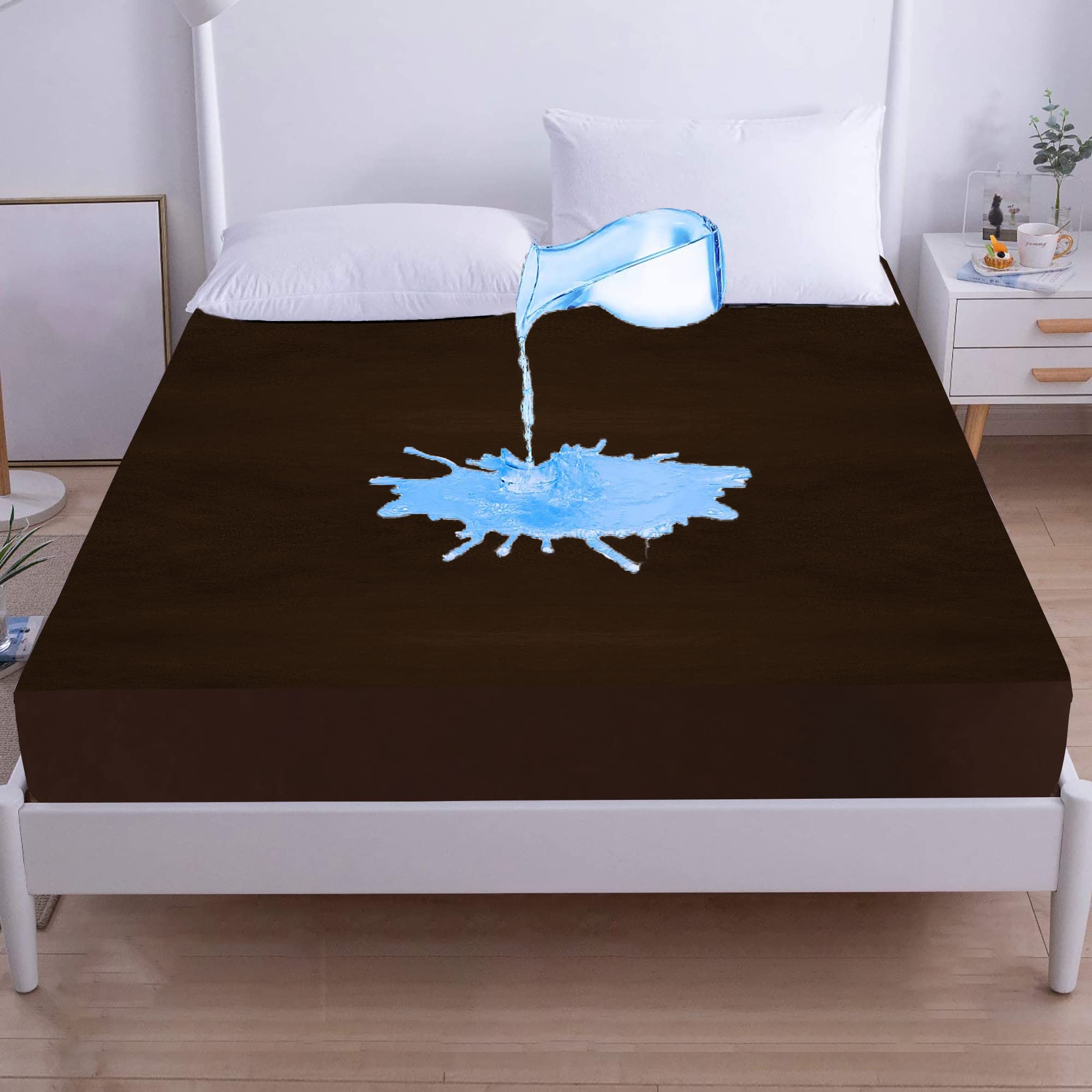 GADDA CO Waterproof Terry Cotton Ultra Elastic Fitted Mattress Protector - 75 * 60 - Queen Bed - Coffee