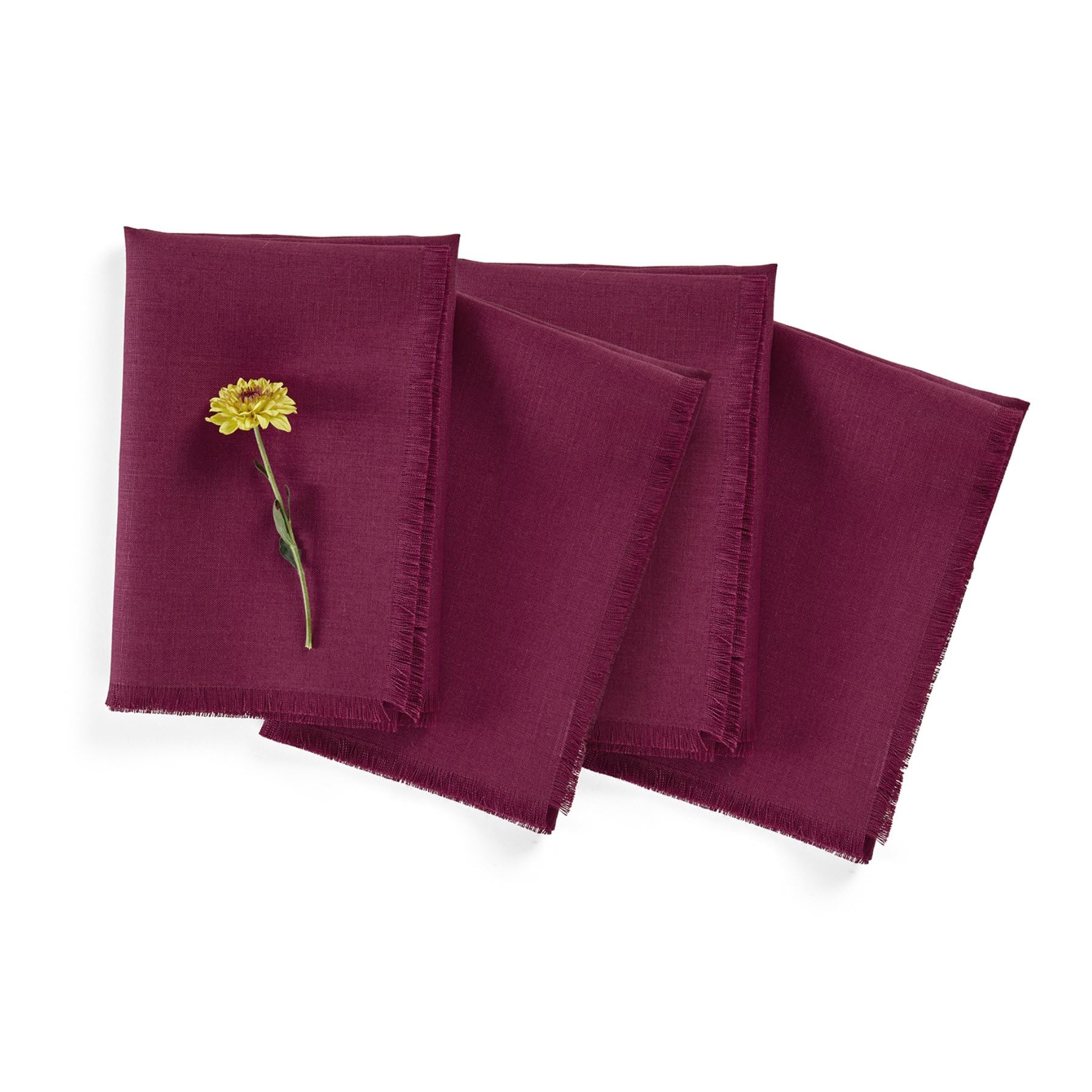 Solino Home Fringe Linen Dinner Napkins 20 X 20 Inch - 100% Pure Linen Beet Cloth Napkins Set Of 4 - Handcrafted And Machine Was
