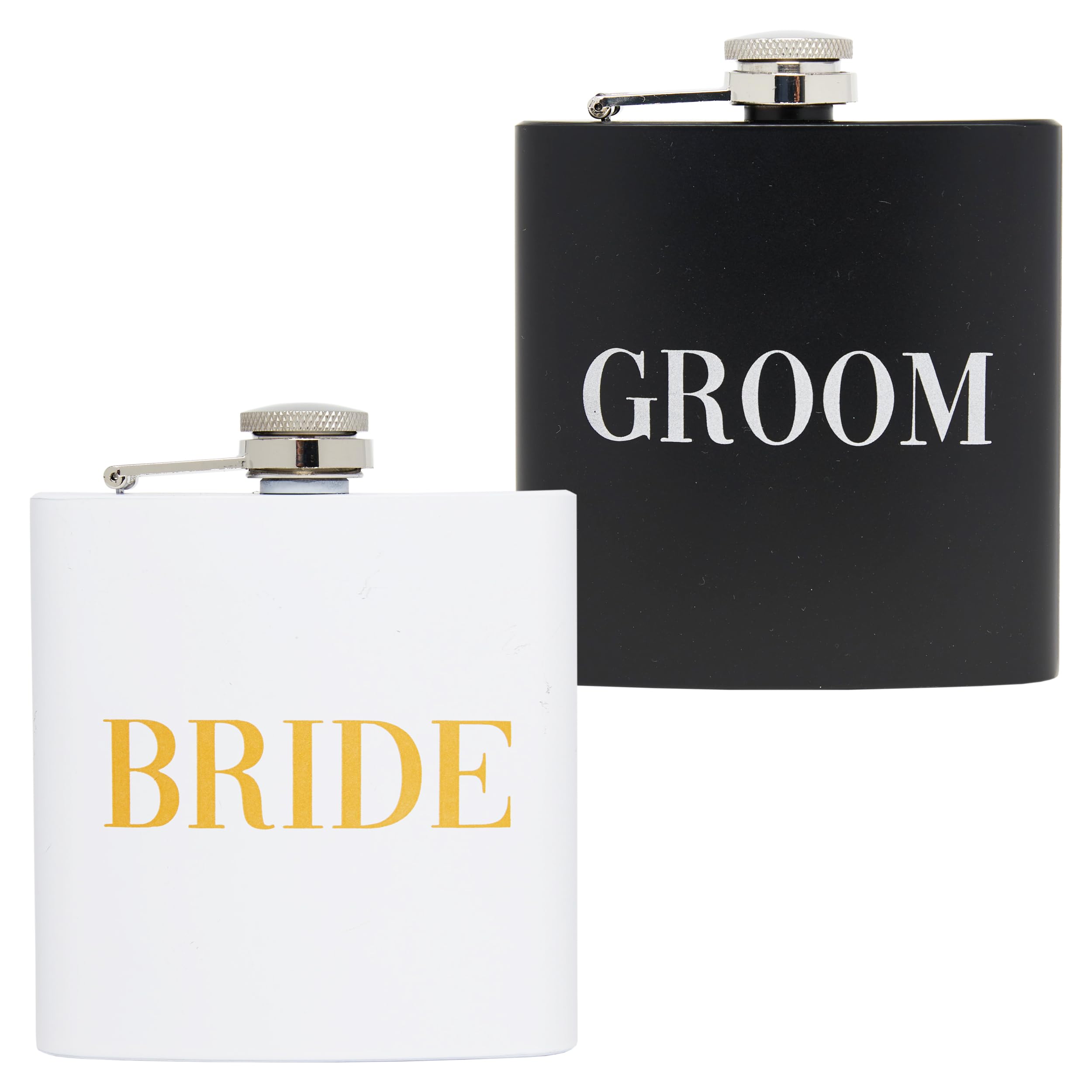 2 Pack: Flask Bundle - Bride (Block Lettering - White) & Groom (Block Lettering - Black)
