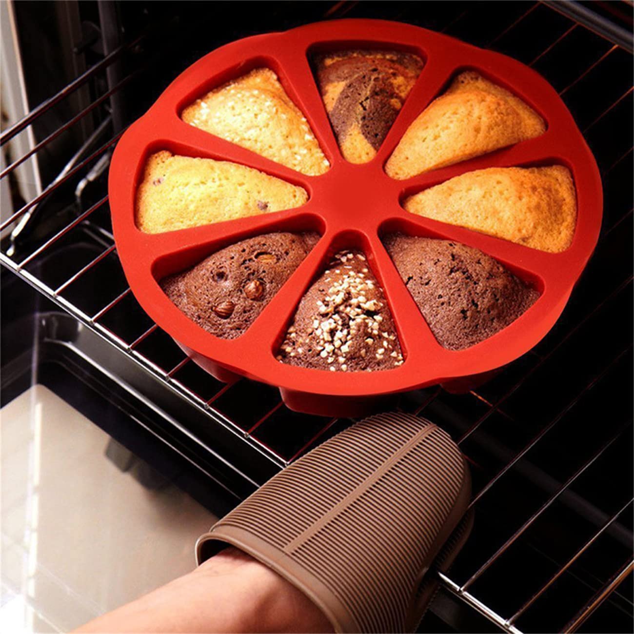 Cdybox Triangle Cavity Cake Pan Silicone Cake Mould 8 Hole Orange Shaped Pizza Pan For Ovens Microwaves Diy Baking Tool 2 Pieces