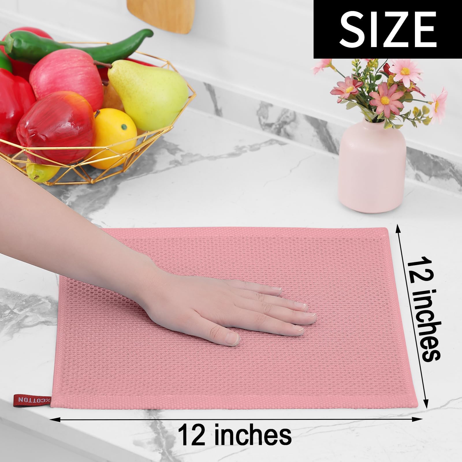 Homaxy 100% Cotton Waffle Weave Kitchen Dish Cloths, Ultra Soft Absorbent Quick Drying Dish Towels, 12 x 12 Inches, 6-Pack, Drie