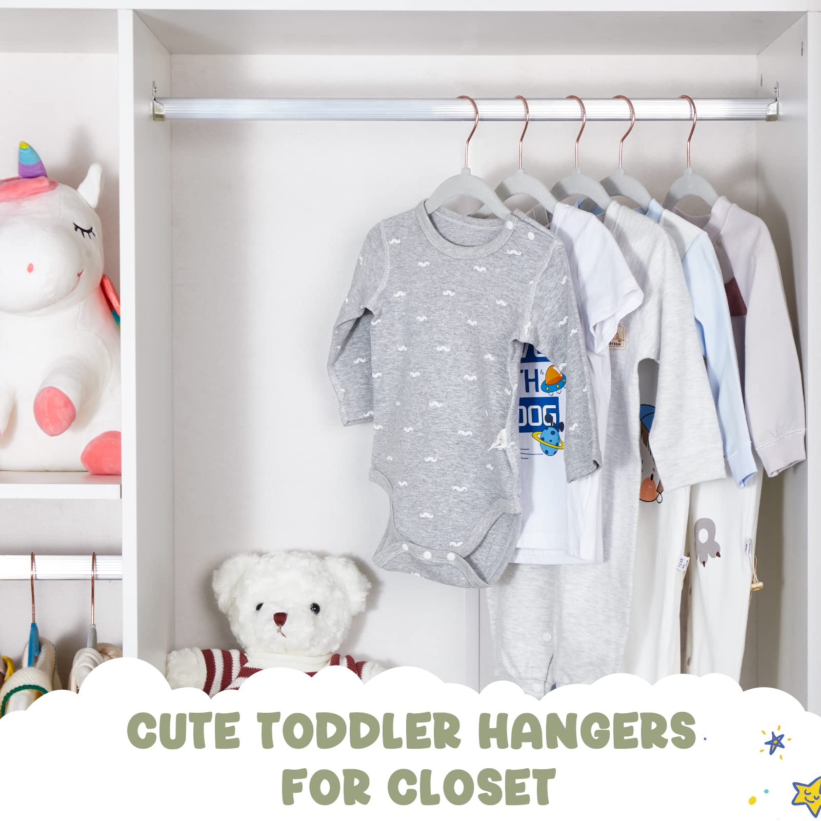 HOUSE DAY Velvet Baby Hangers for Closet  Kids Hangers Velvet 60 Pack  Non Slip Toddler Hangers 11.8 Inch  Cute Baby Clothes Hangers  Durable Childrens Hangers Newborn Hangers for Baby Clothes- Gray