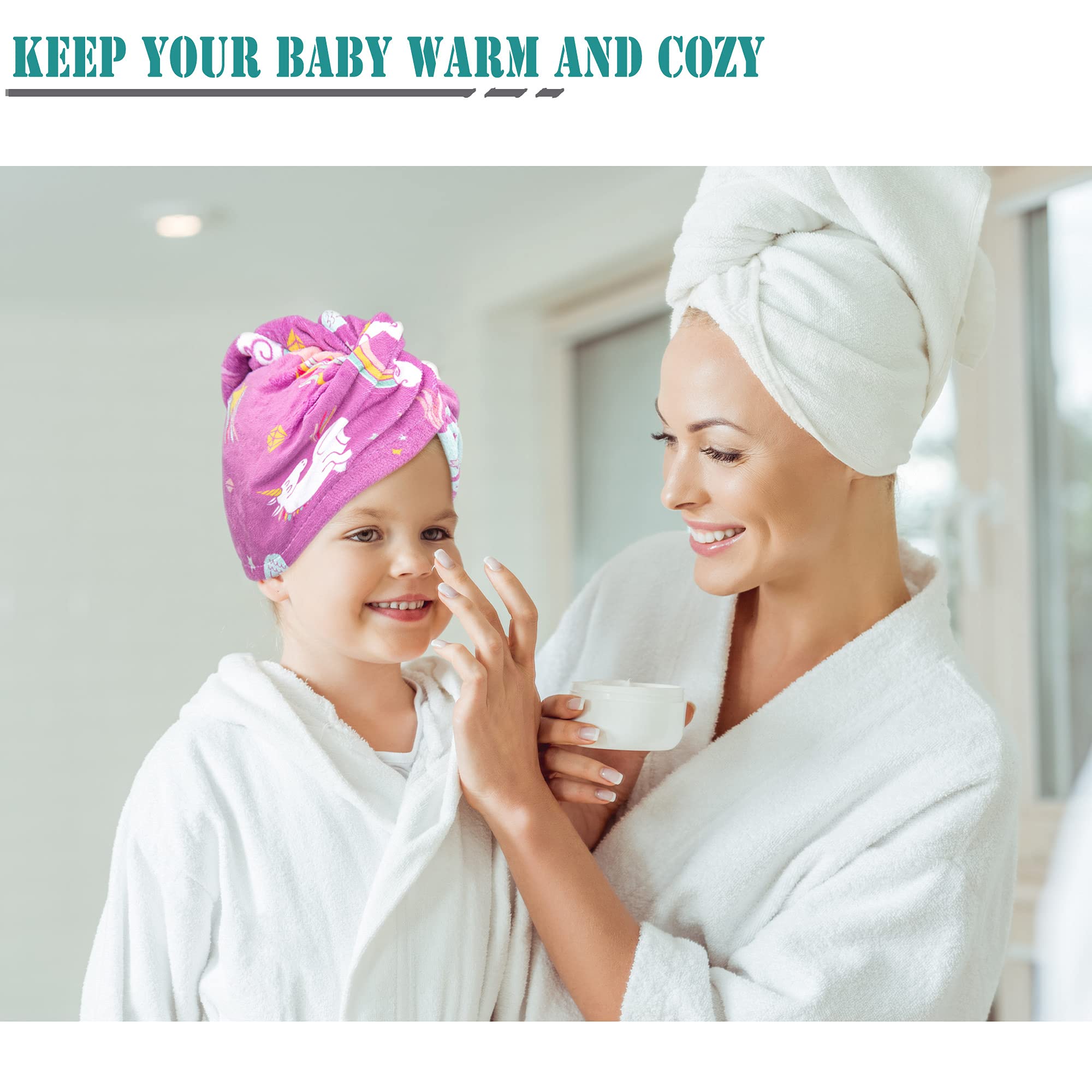 ELLEWIN Microfiber Hair Drying Towels, 3 Pack Quick Dry Turban for Kids, Purple/White/Blue, Anti Frizz for Curly Long Thick Hair