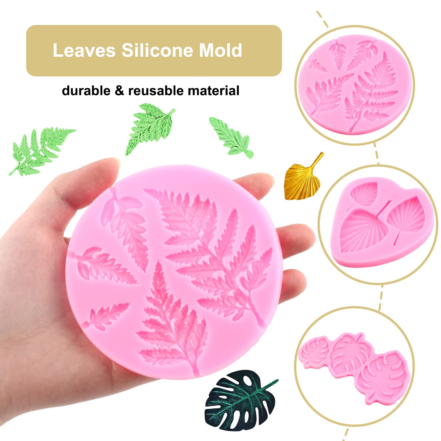 Zixiang Fan Leaf Fondant Mold Tropical Leaf Monstera Leaves Silicone Molds Fern Leaves Candy Mold For Chocolate Gum Paste Cupcak
