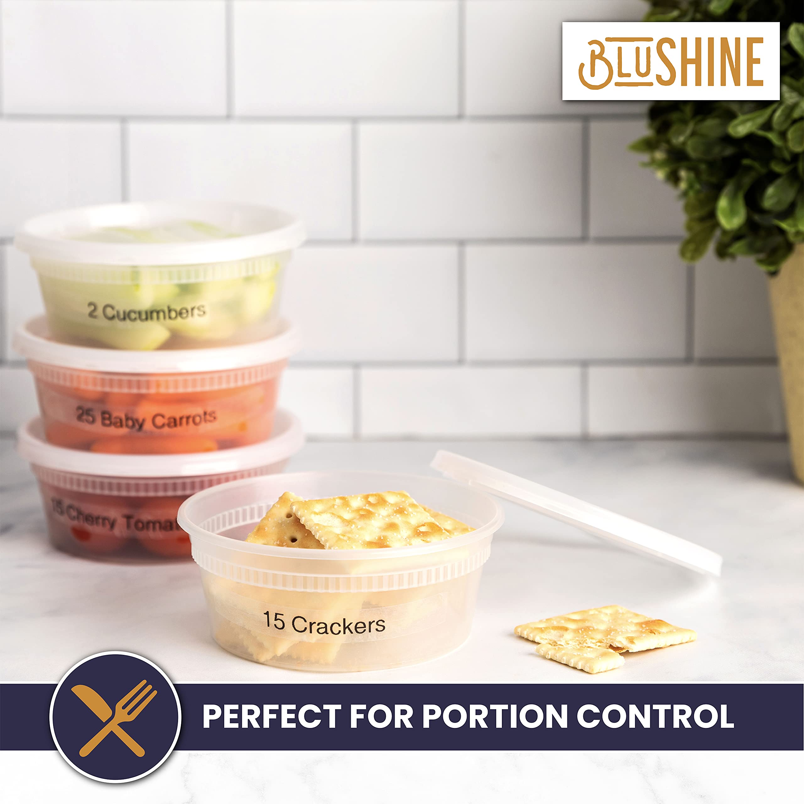 Blushine [12 Sets - 64 Oz.] Plastic Deli Food Storage Containers With Airtight Leak Proof Lids - Washable And Reusable - Recycla