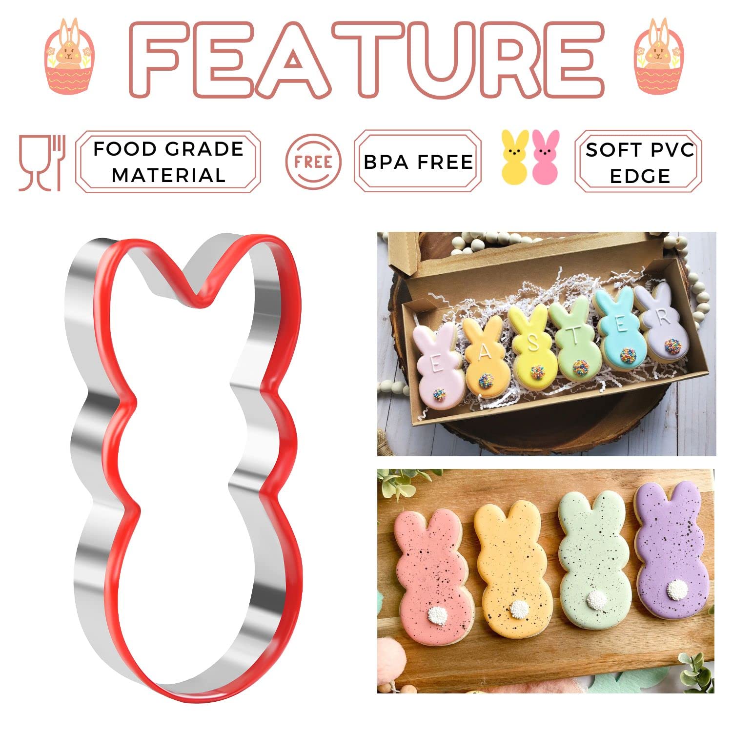 Crethinkaty 3 Pieces Bunny Cookie Cutter Set For Baking Easter Rabbit Shape With Soft Pvc Edge Cookie/Pastry/Biscuit Cutter For