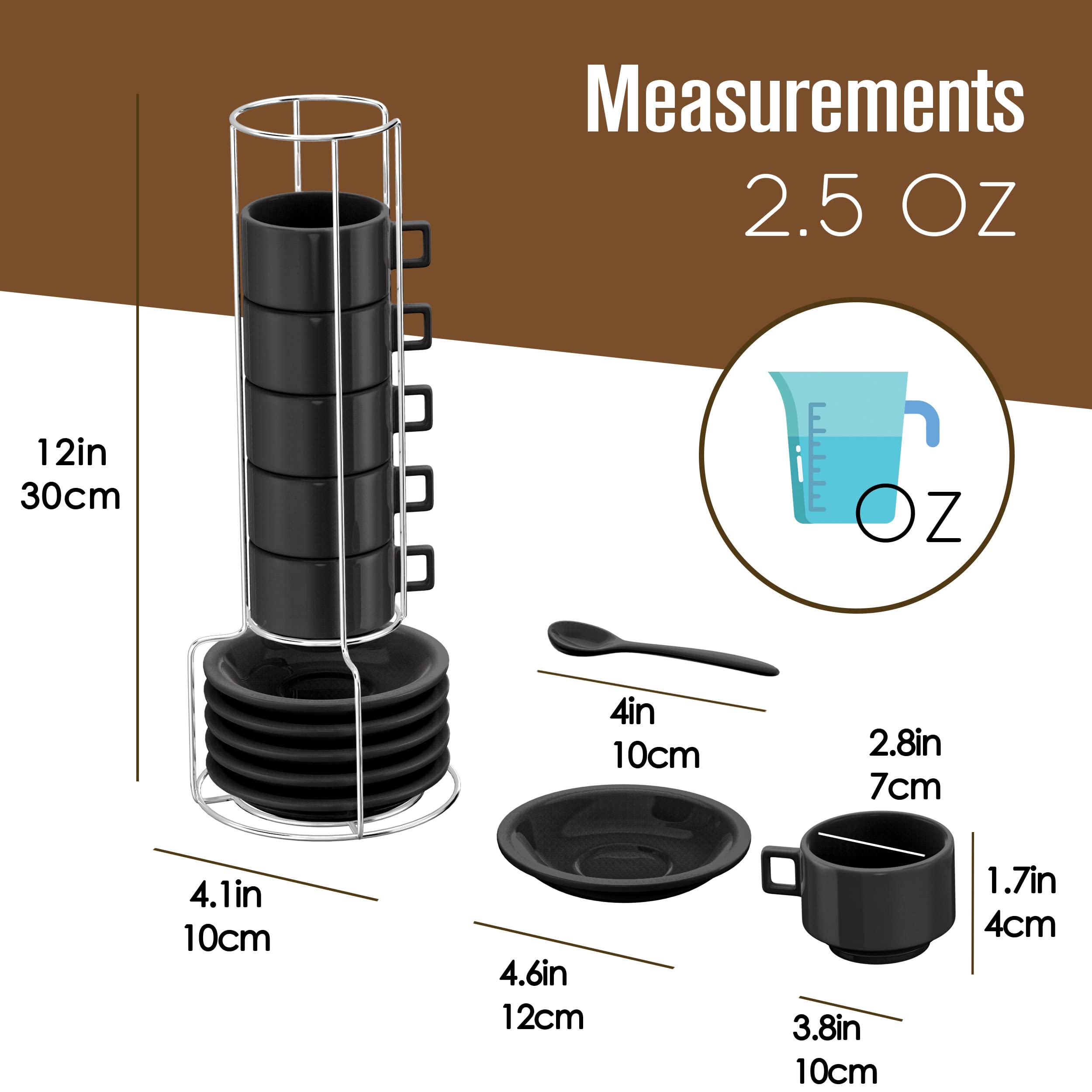 Houseables Espresso Cup Set, Espresso Cups Stackable, Expresso Cups, 19 Pieces, Black, Espresso Coffee Cups, Espresso Set, Demit