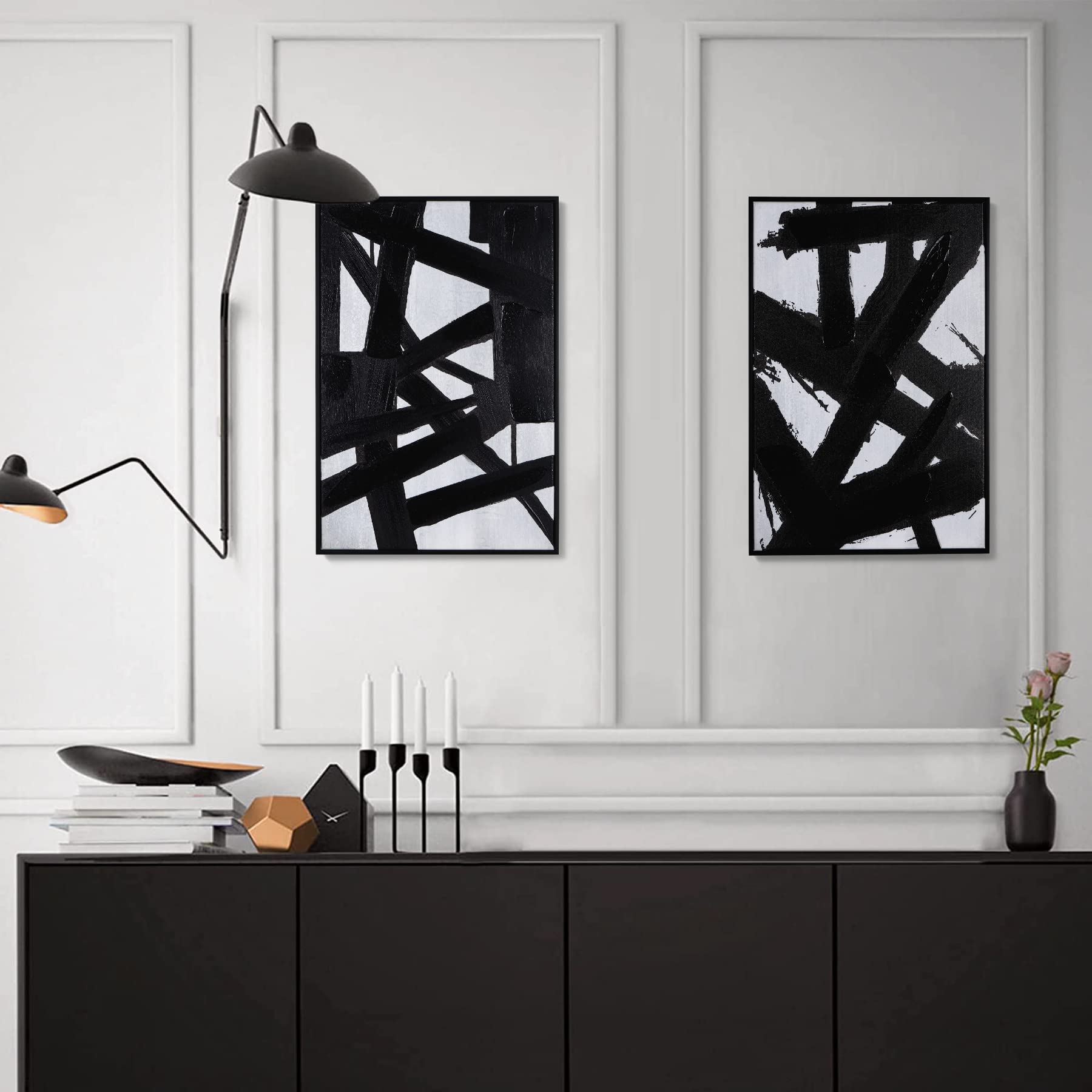 Zessonic Black And White Abstract Wall Art - Black Painting Stroke Graffiti Artwork For Living Room, Bedroom, Office Decor,16''