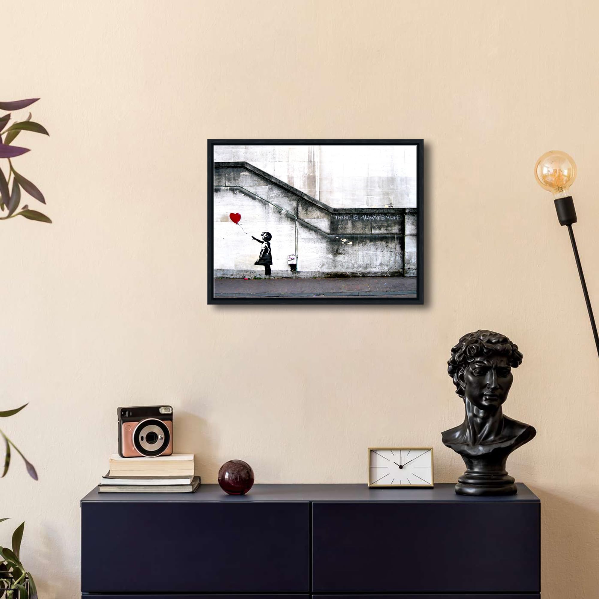 Wieco Art Framed Canvas Wall Art Giclee Canvas Prints Of Banksy Grafitti Girl With Red Balloon Abstract Artwork For Wall Decor H