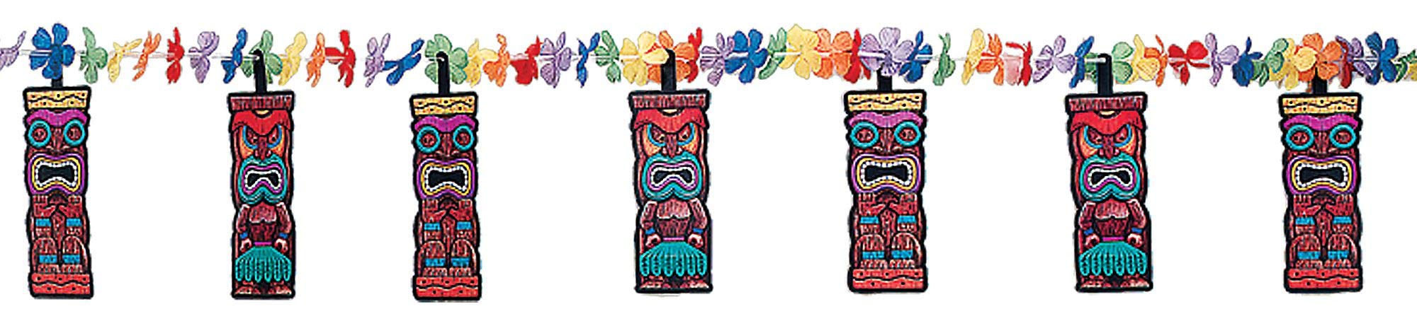 Tiki Flower Lei Garland - 7.5' (1 Pc,) - Perfect For Luaus, Bbqs, Pool Parties For A Tropical Island Vibes