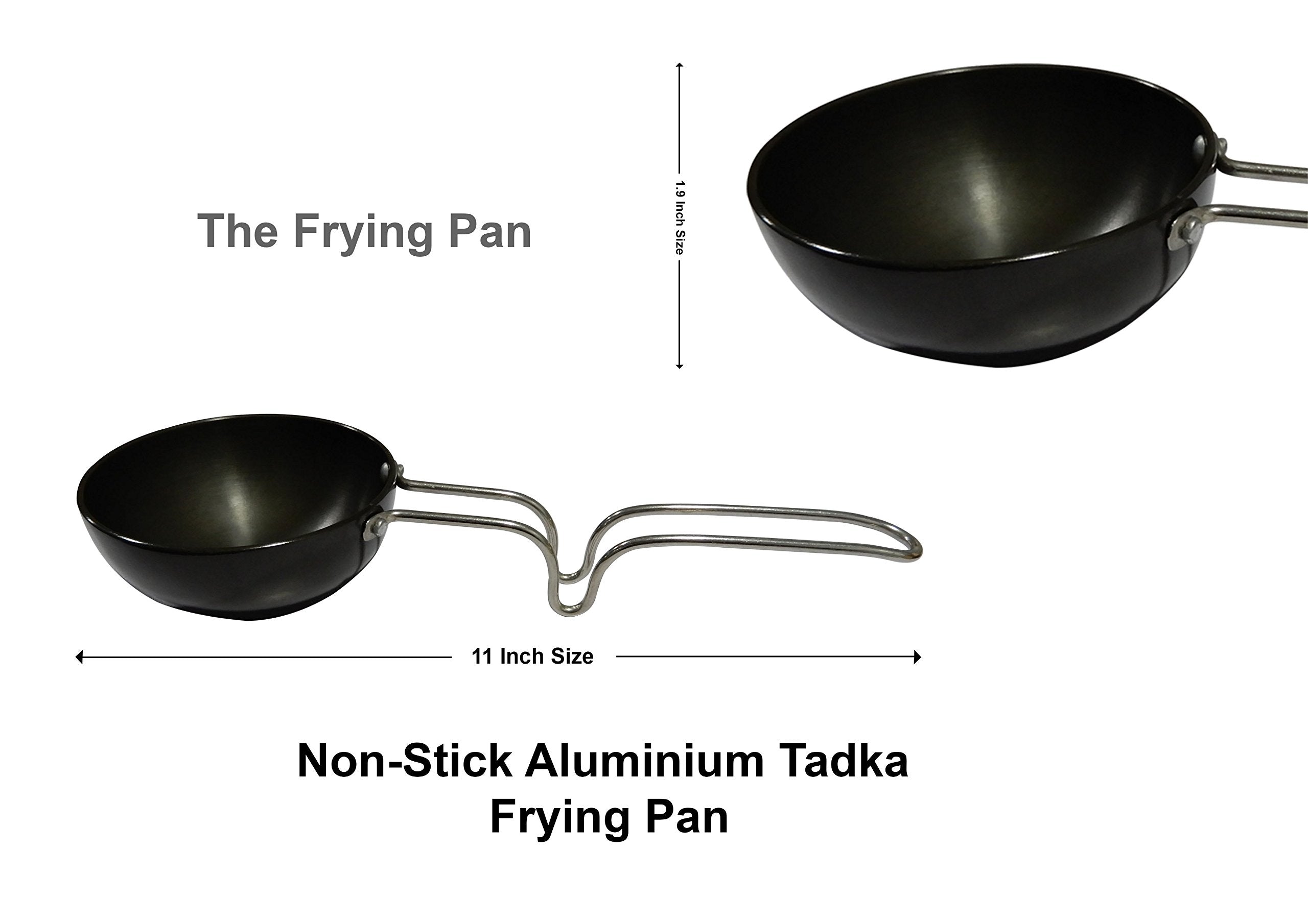 Whopperonline Essential Non-Stick Hard Anodized Tadka Frying Pan With Wire Handle, Spice Heating Pan, Temper Pan - Black, 11 Inc