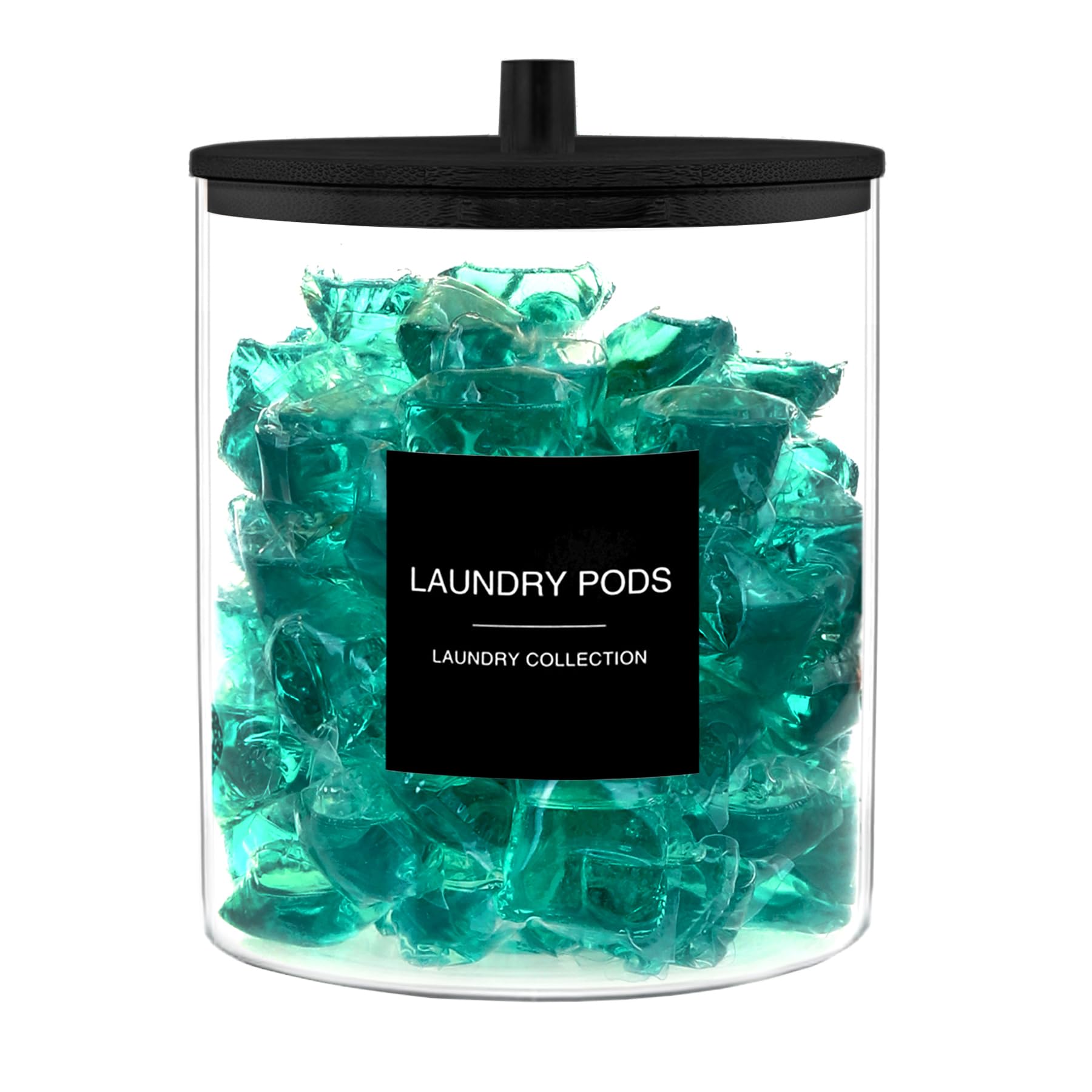 TIPGO Laundry Pods Container with 27 Labels, Glass Jars for Laundry Room Organization, Detergent Holder with Bamboo Lid, Cute St