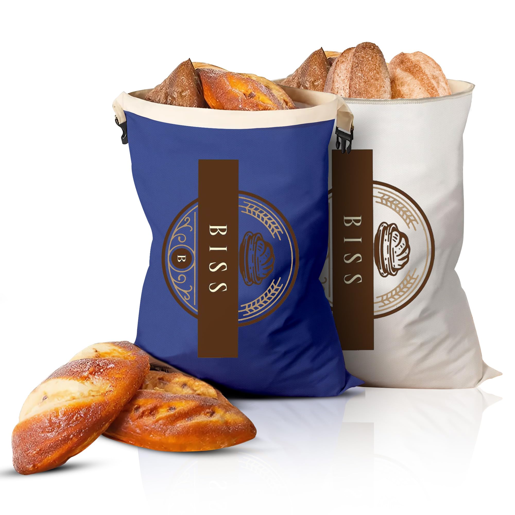 BISS Bread Storage Bags for Homemade Bread - 2-Pack XL Cotton Sourdough Bags, Reusable, Freezer Safe - Perfect for Artisan Loave