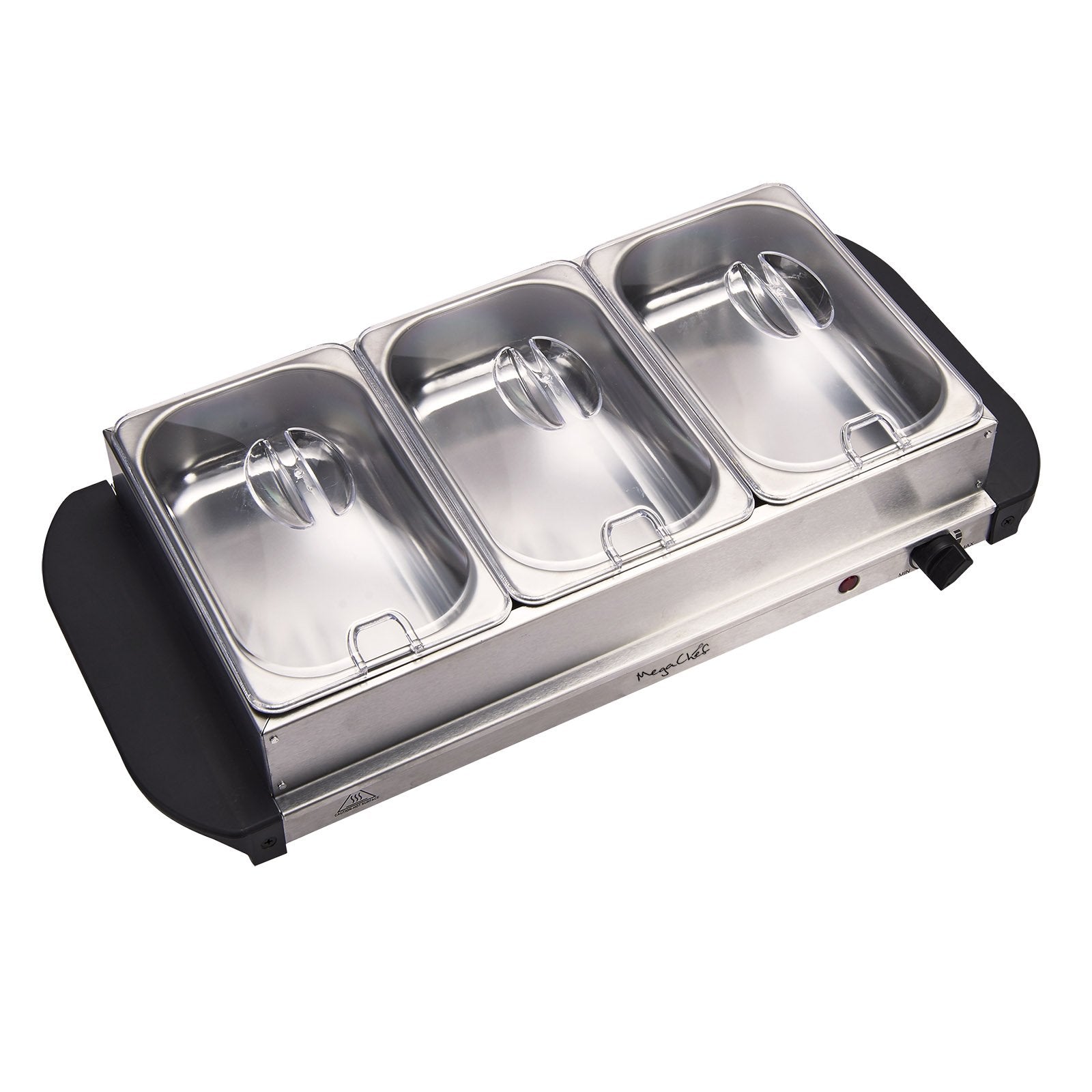 Megachef Stainless Steel Easy Clean Buffet Server & Food Warmer With 3 Sectional Trays