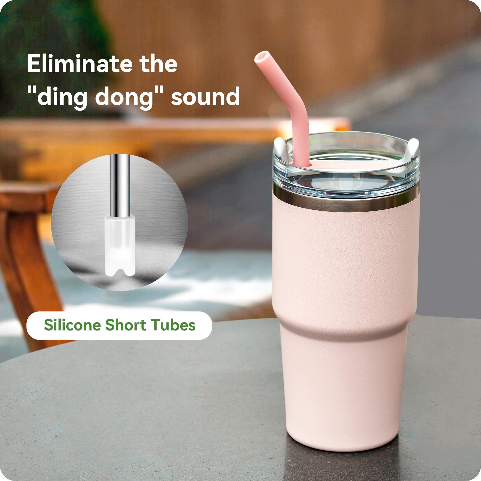 Snowfall 2 Pcs Replacement Metal Straws For Stanley 14 Oz, 20 Oz Tumbler, Stainless Steel Straws With Silicone Tip For 20 Oz Tum