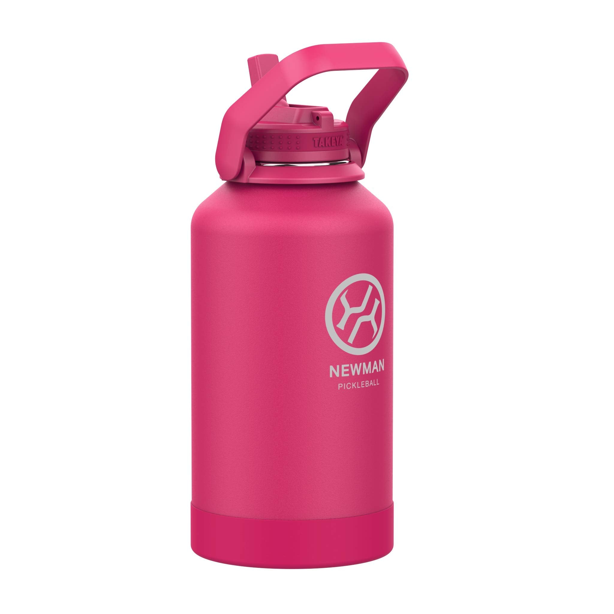 Takeya Pickleball Stainless Steel Insulated Water Bottle With Choice Of Lid And Carry Handle, 64 Ounce, Backspin Pink