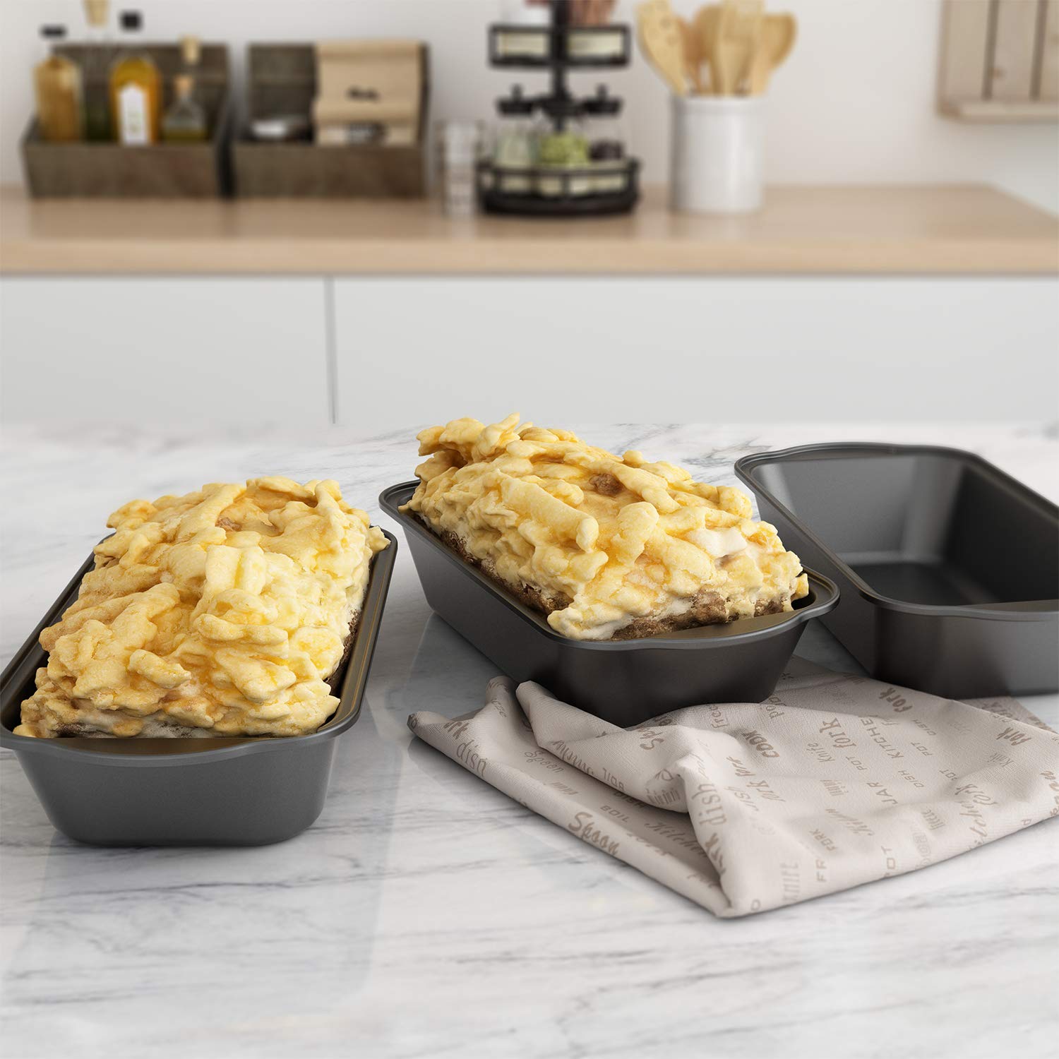 Tiawudi Nonstick Carbon Steel Baking Bread Pan - Large 9.5" x 5" - Black, 3 Pack