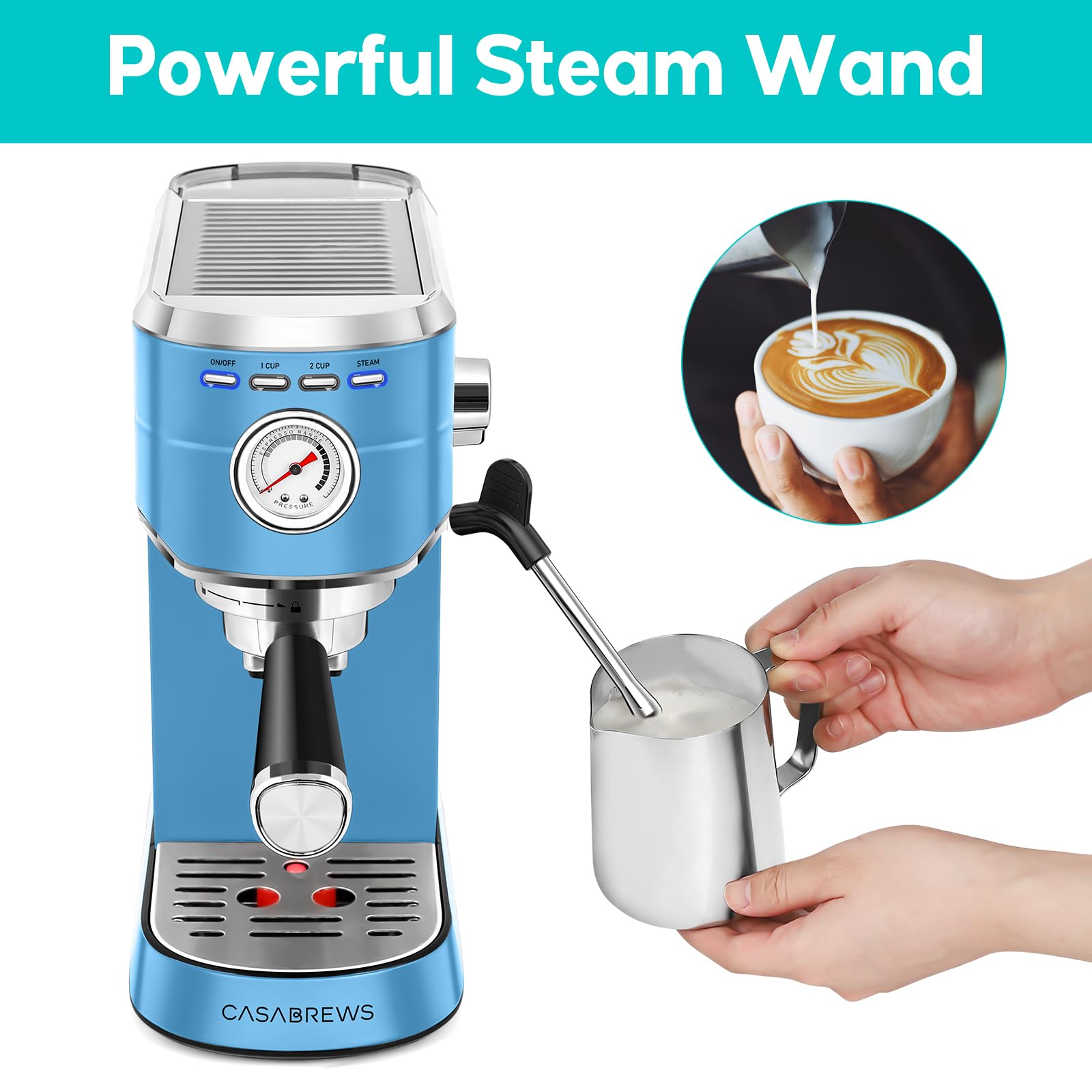 Casabrews Espresso Machine 20 Bar, Stainless Steel Espresso Maker With Milk Frother Steam Wand, Professional Coffee Machine With