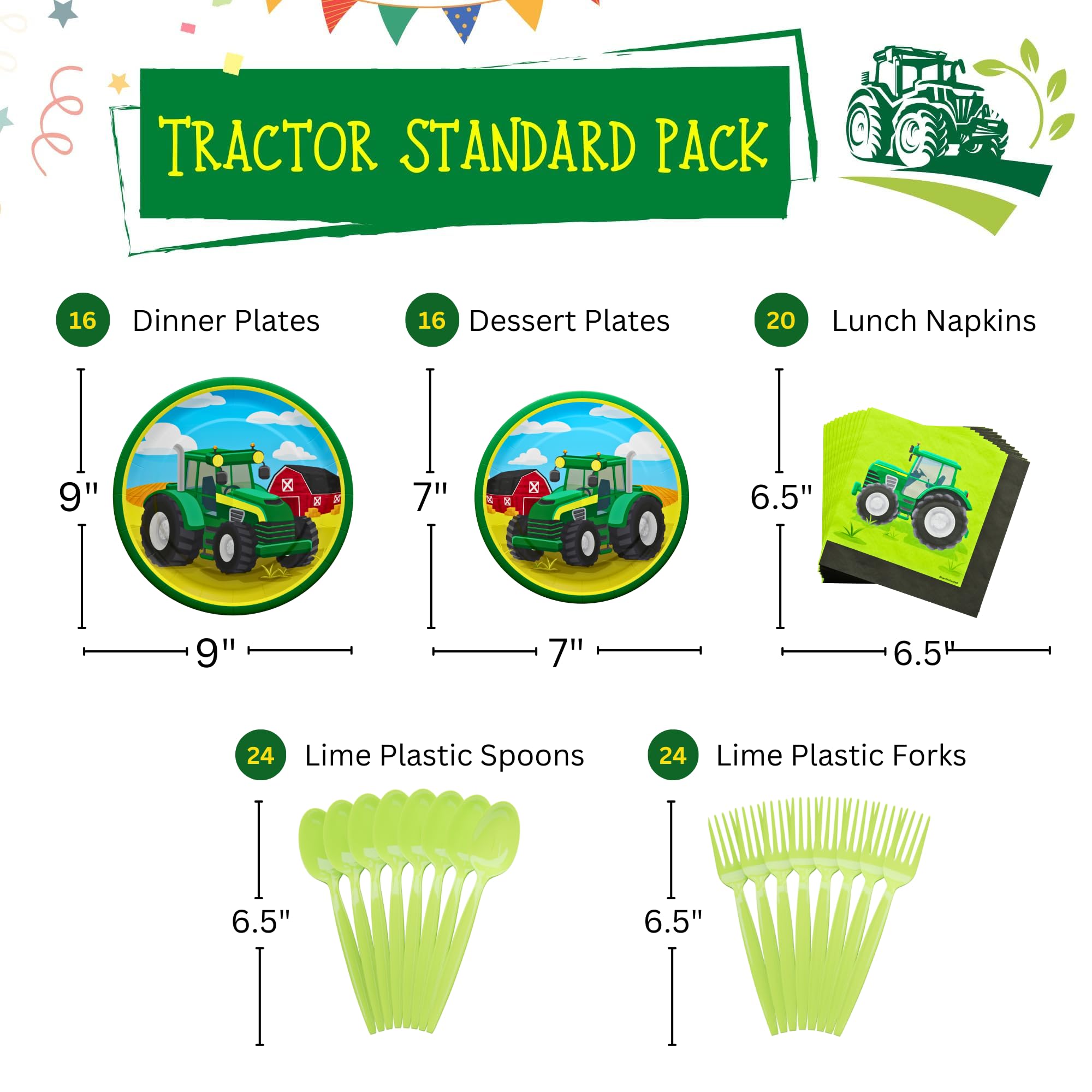 Tractor Standard Party Supplies Pack (109 Pieces for 20 Guests) - Tractor Birthday Party Supplies  Tractor Plates and Napkin  Tractor Decorations  Farm Animal Party  Baby Shower  Blue Orchards