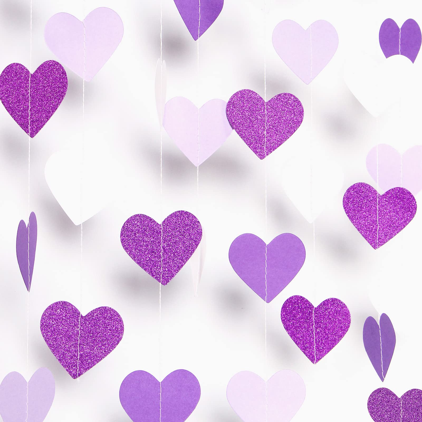 Purple Party Decoration Valentines-Day Heart-Garland - 52Ft Purple Lavender White Streamers Birthday Banner Baby Bridal Shower W