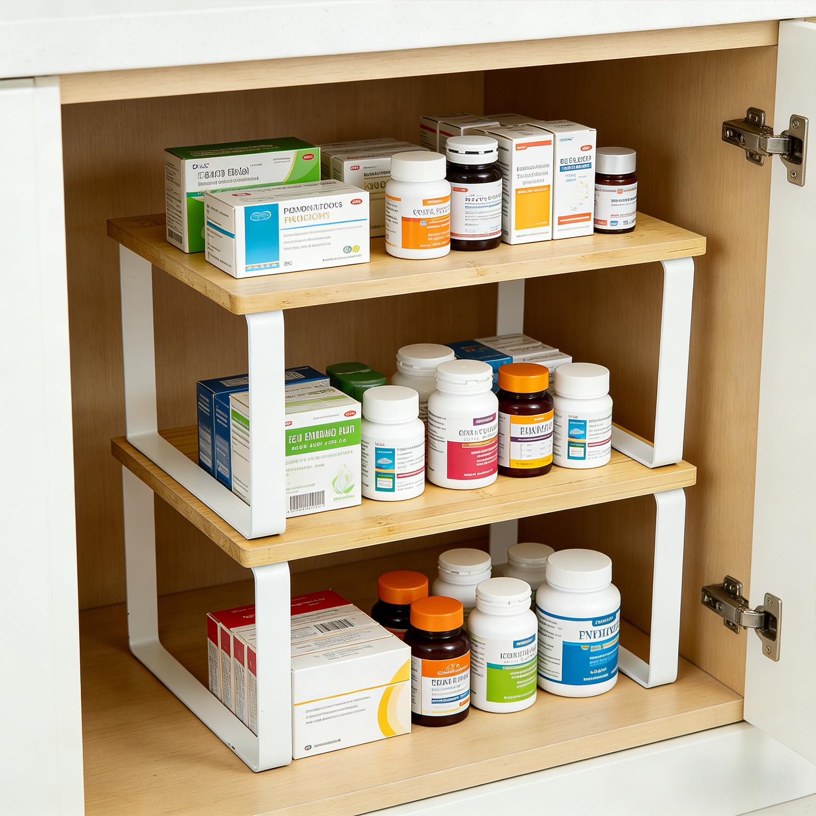 2 Pack Medicine Cabinet Organizer, Expandable and Stackable Medicine Bottle Organizer Shelf, Pill Bottle Organizer for Cabinet a