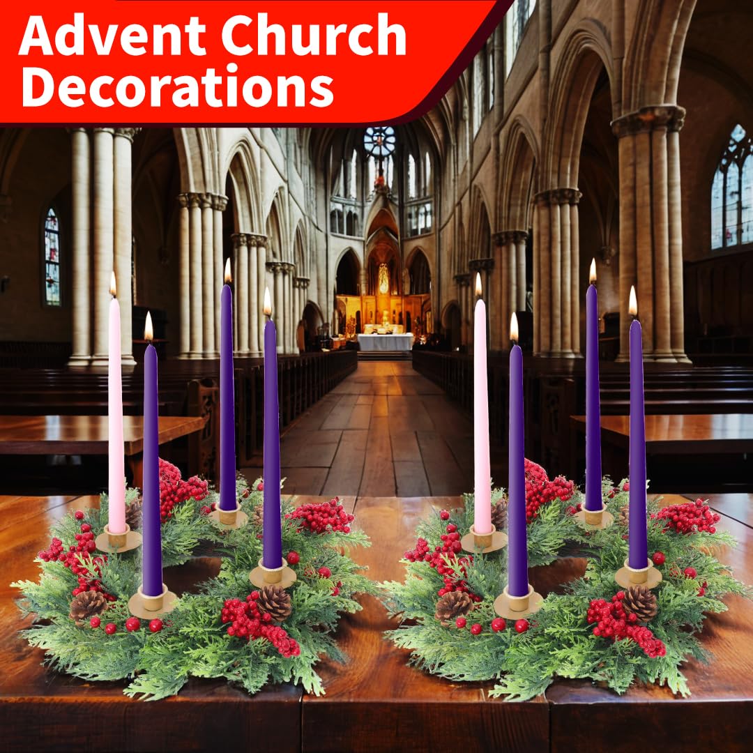 Seasons Christmas Candle Holder Wreath, 18 inch Advent Centerpiece Decor, Candle Wreath Decorations for Table Indoor Home & Chur