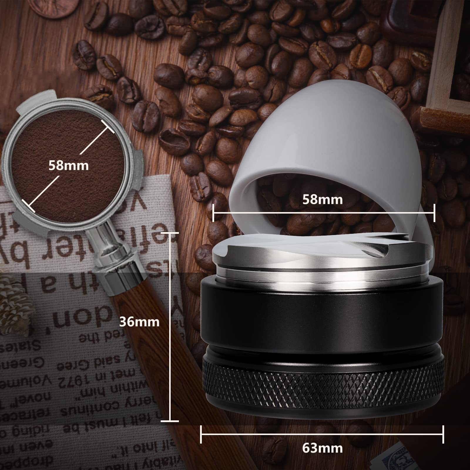 Xsuper 58Mm Coffee Distributor & Tamper, Espresso Coffee Leveler Fit, 4 Angled Slopes Adjustable Depth Espresso Hand Tamper, Pro