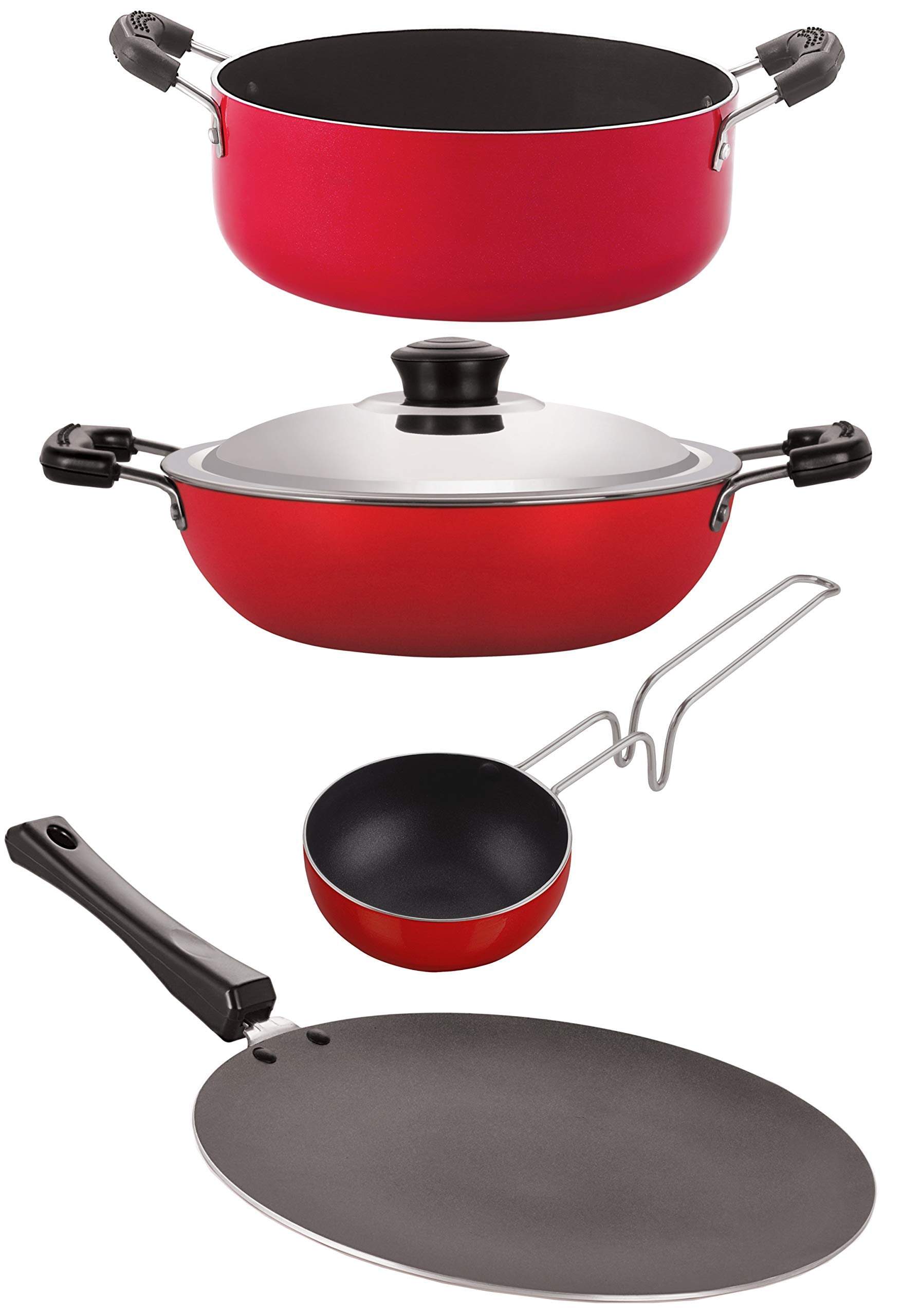 Nirlon NonStick Aluminium Cookware Gift 4 Pieces Set, Red (Ct12_Dkd(M)_Vg_Cs24)