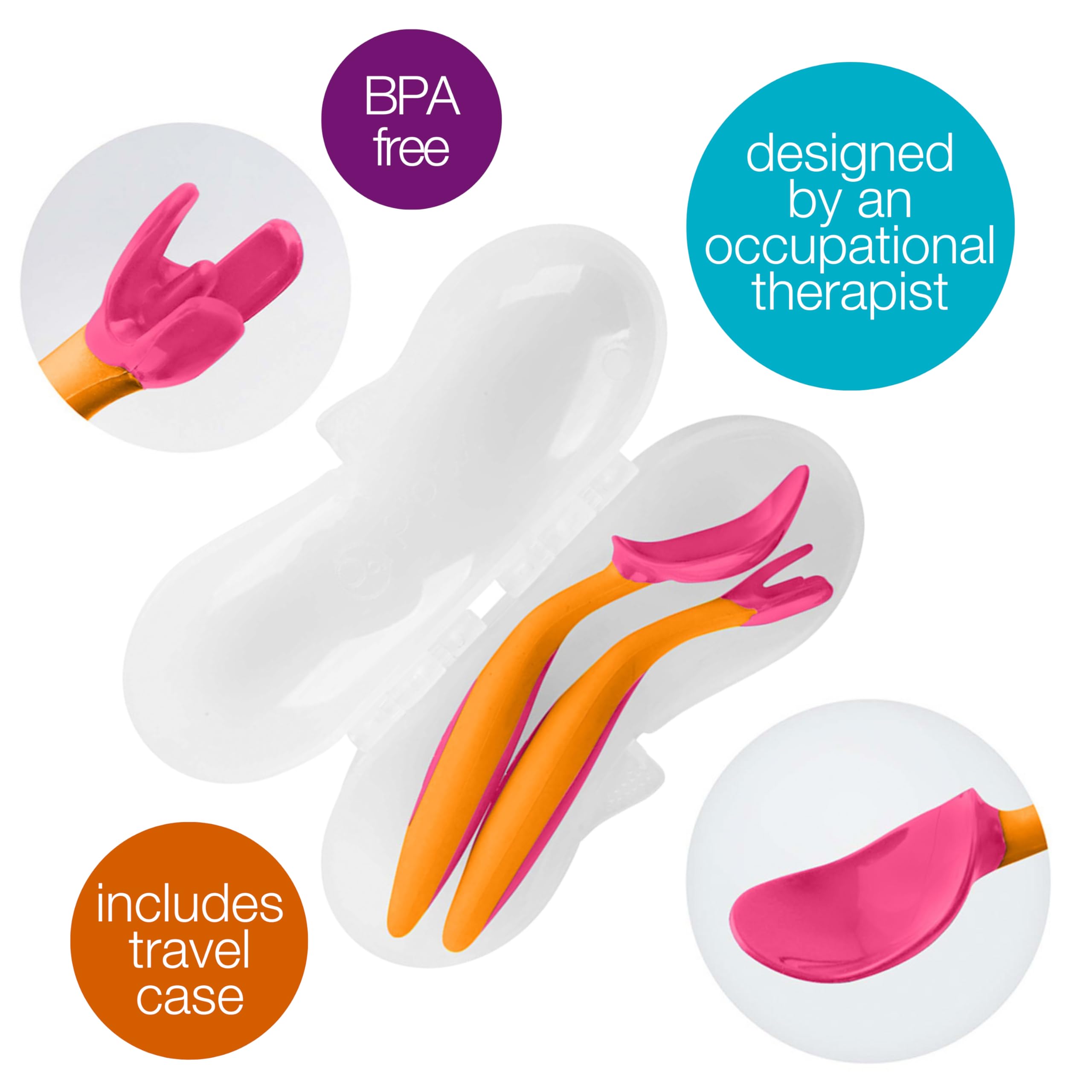 b.box Toddler Cutlery Set: Patented FLORK Designed Fork, Spoon & Travel Case, Easy Grip Handles, Dishwasher Safe, BPA Free (Stra