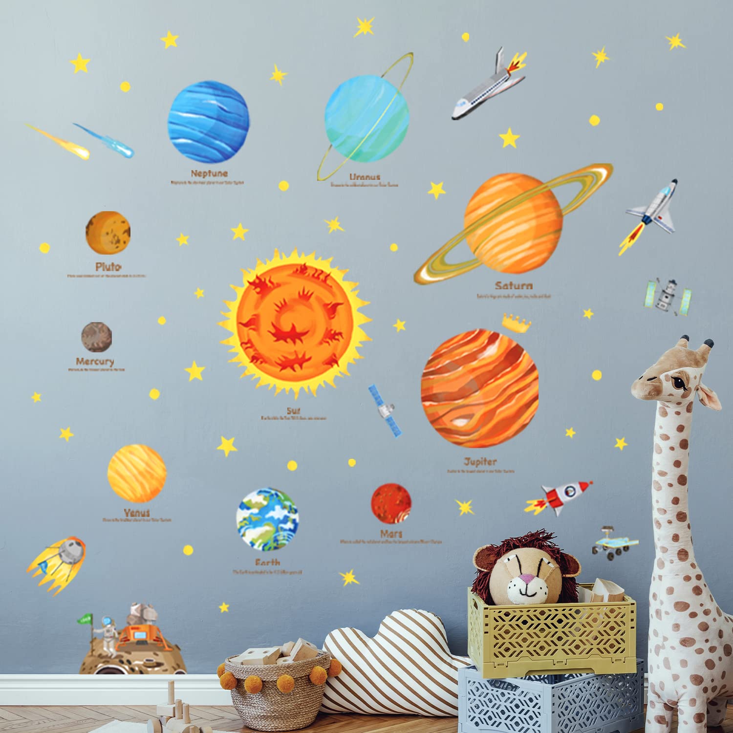 DECOWALL SG2-1501 The Solar System Kids Wall Stickers Wall Decals Peel and Stick Removable Wall Stickers for Kids Nursery Bedroom Living Room (Large) d?cor