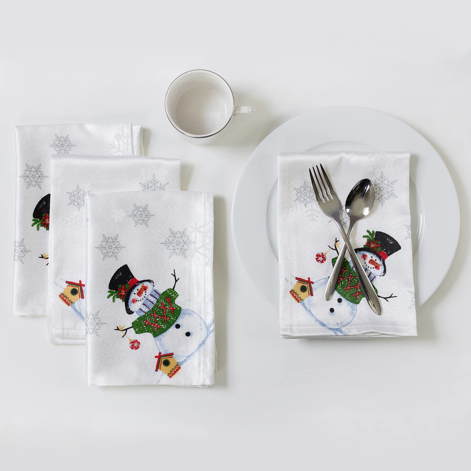 Benson Mills Believe Snowman Engineered Printed Fabric Cloth Napkins For Christmas, Winter, And Holiday Tablecloths (Believe Sno