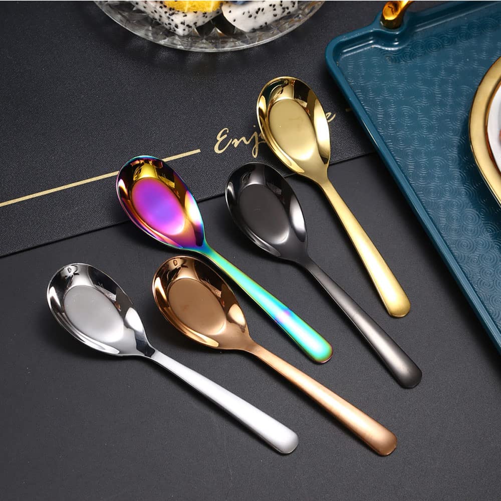 5 Pcs Soup Spoon,Stainless Steel Spoon, Mirror Finish Spoons,Kitchen Serving Spoons,Dessert Spoon,Coffee Spoon,Ice Cream Spoons