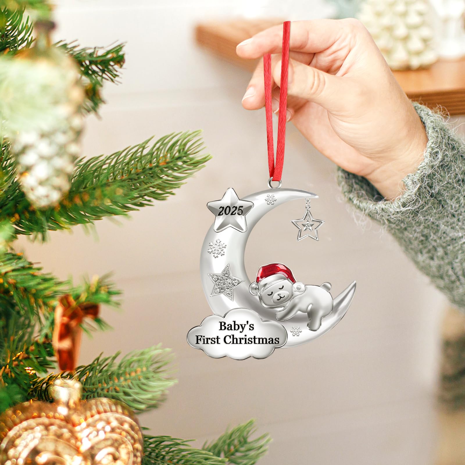 Hedeey Baby's First Christmas Ornament 2025, Large Metal Keepsake for Girl/Boy, Newborn Decoration
