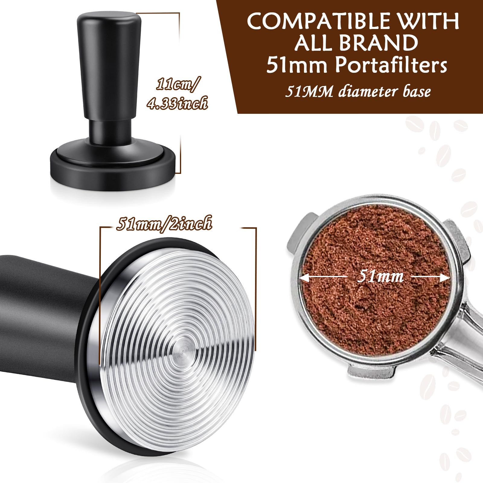 Espresso Coffee Tamper With Calibrated Spring-Loaded 25Lb / 30Lbs Replacement Springs Ripple Base Black Premium Barista Tool Ano