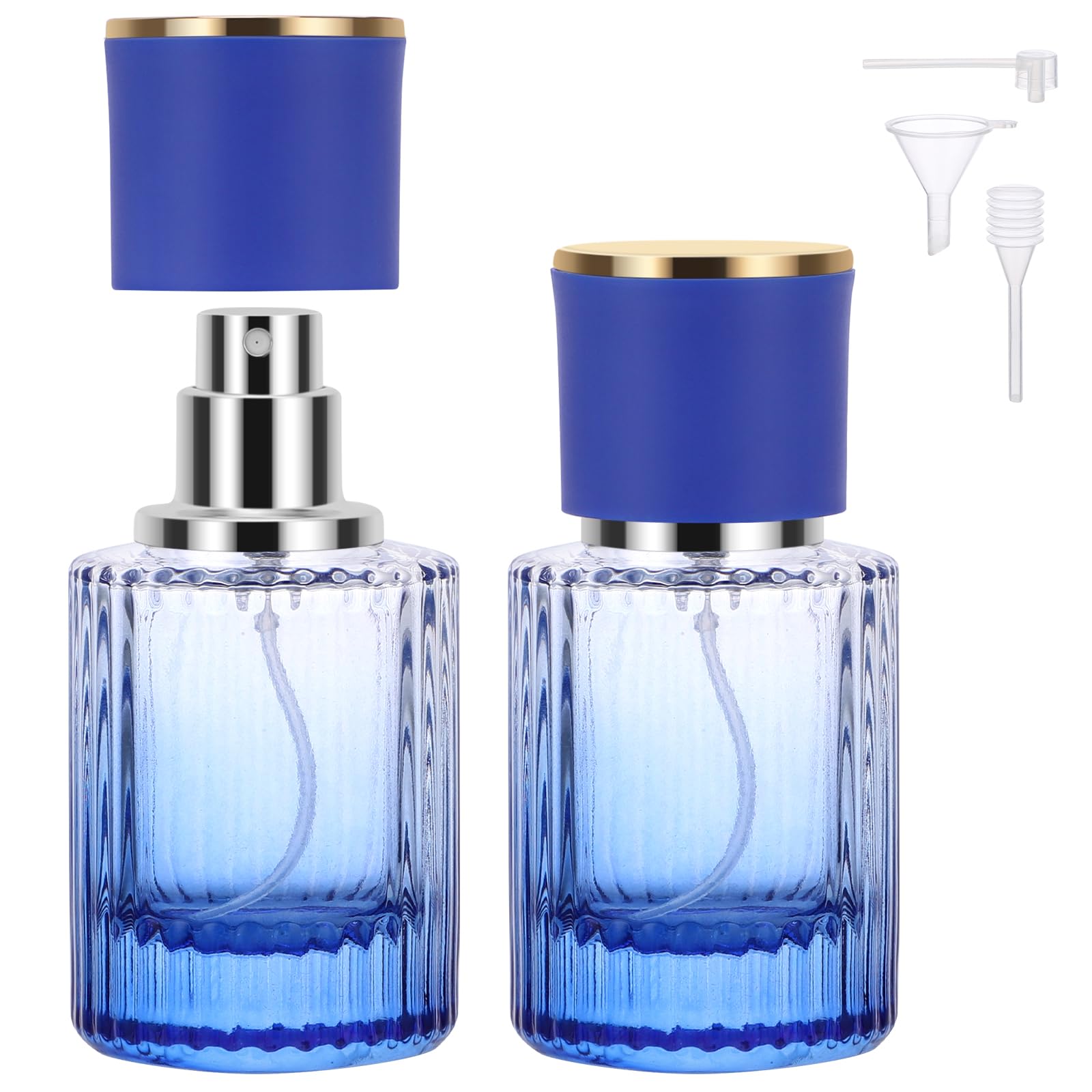 Segbeauty 1Oz Glass Perfume Bottle Empty, 30Ml Vintage Refillable Travel Spray Bottle, Pack Of 2 Blue Perfume Atomizer, Large Tr