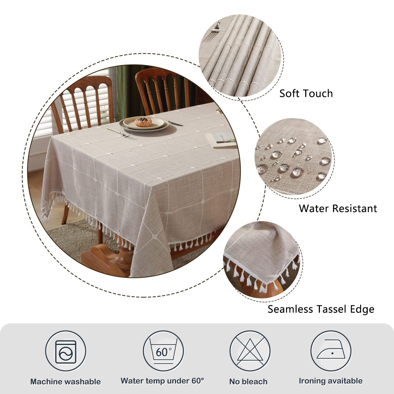 Laolitou Waterproof Tablecloths Rustic Lattice Tablecloth Cotton Linen Coffee Table Cloths For Kitchen Dining,Party,Holiday,Chri