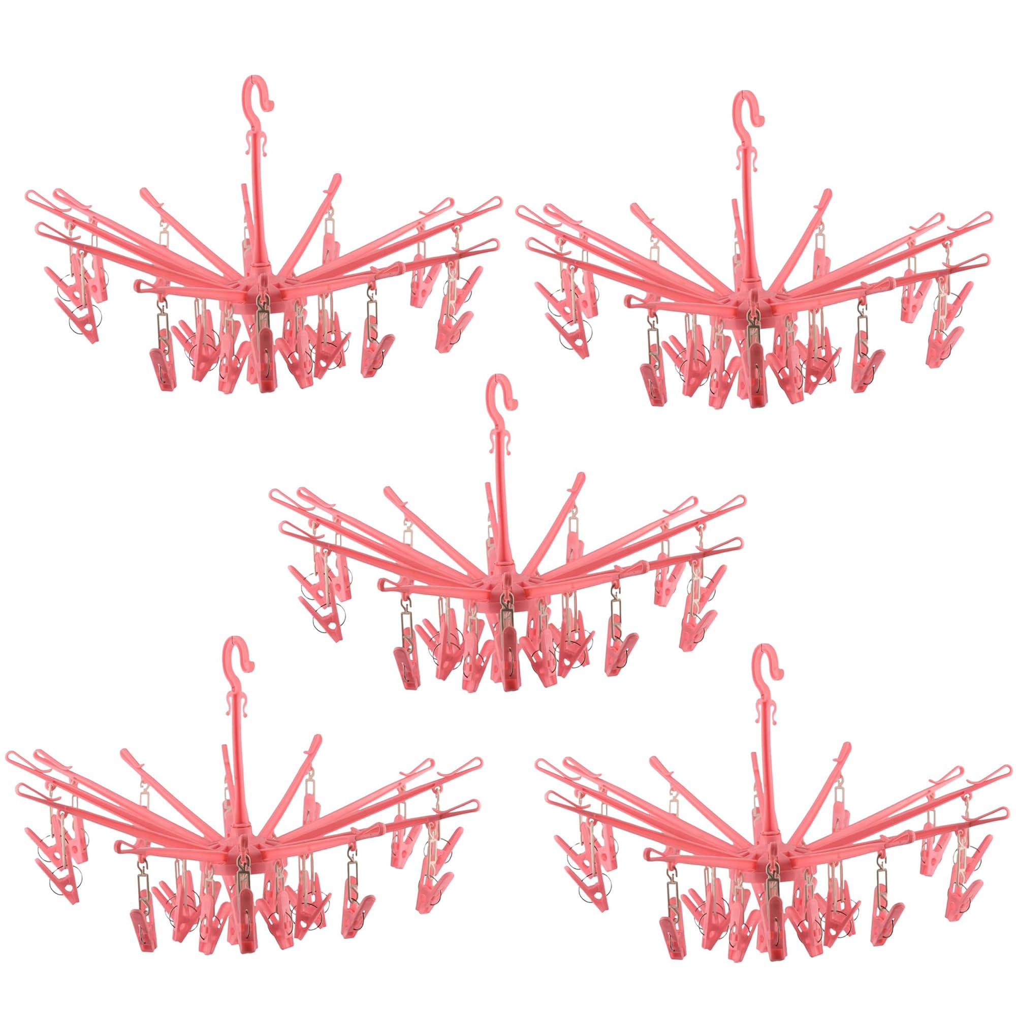 Kuber Industries (Pack Of 5) Cloth Drying Hanger | 24 Clips Baby Drying Pegs | 360 Degree Rotatable Hanger | Clip Stand For Clot