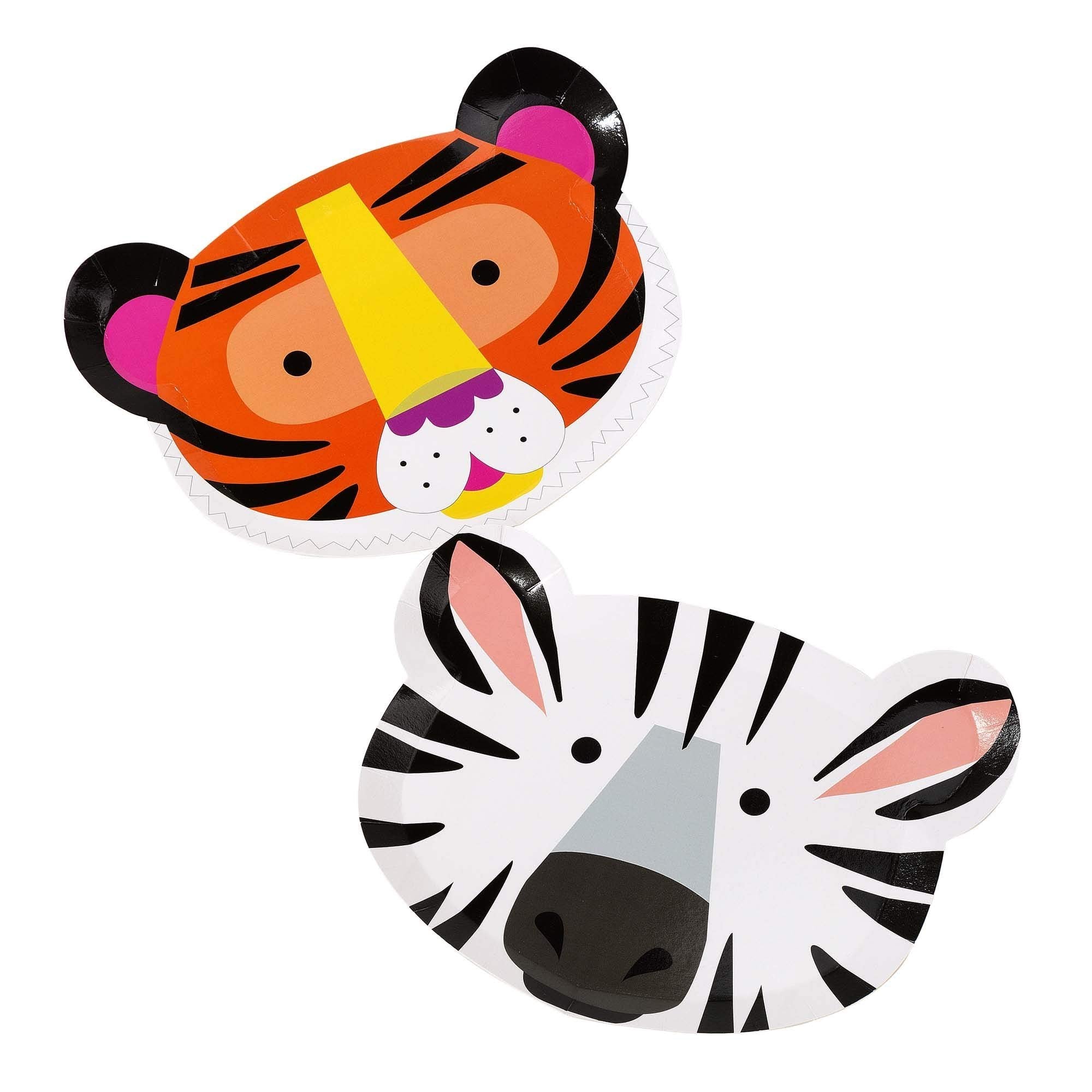 Talking Tables Face Safari Jungle Zoo Animal Tiger Zebra Party Plates, Pack Of 12, Width 23Cm, 9'', Orange, White And Black