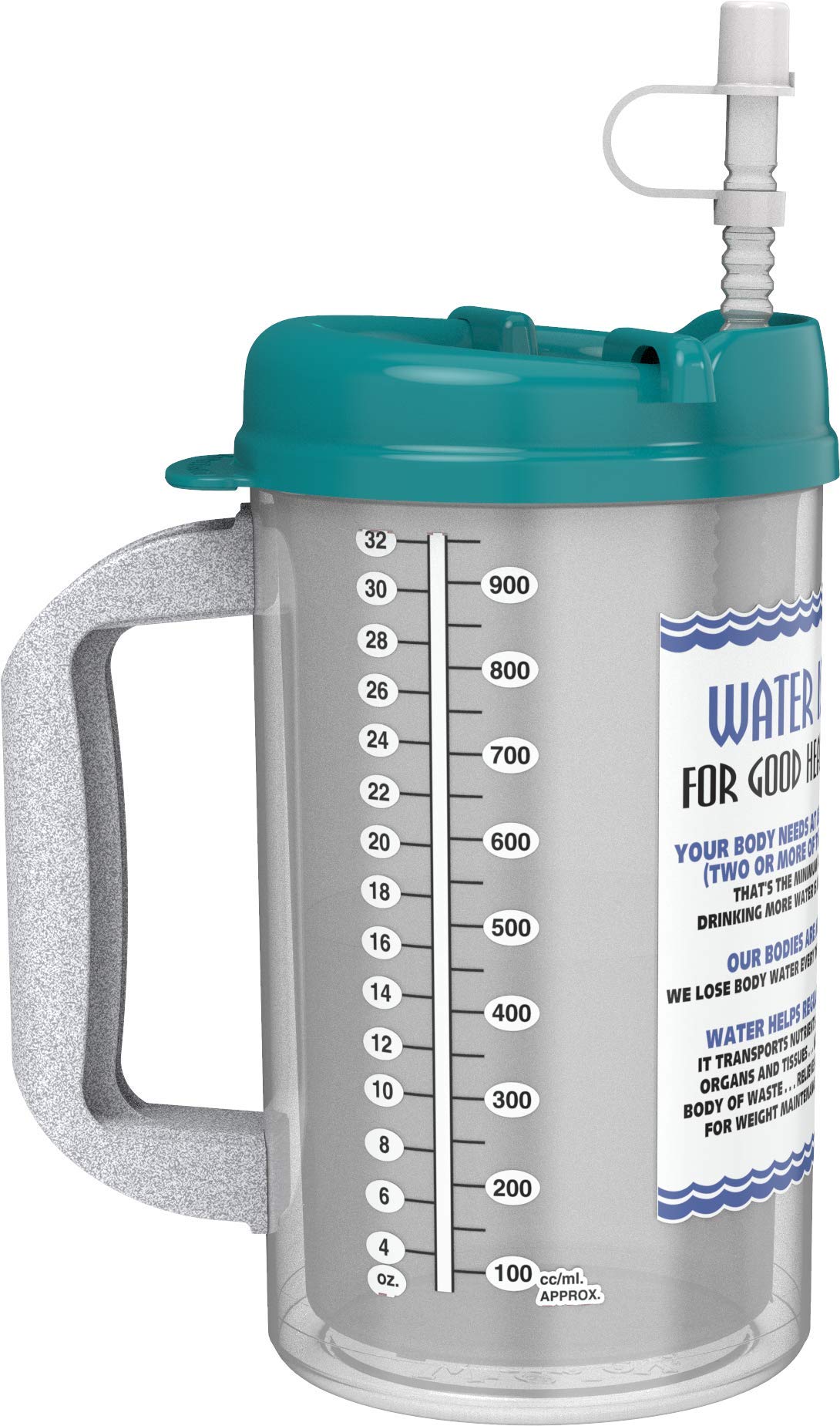 32 Oz Insulated Cold Drink Hospital Mug With Teal Lid And Straw | Water Essential Travel Mug