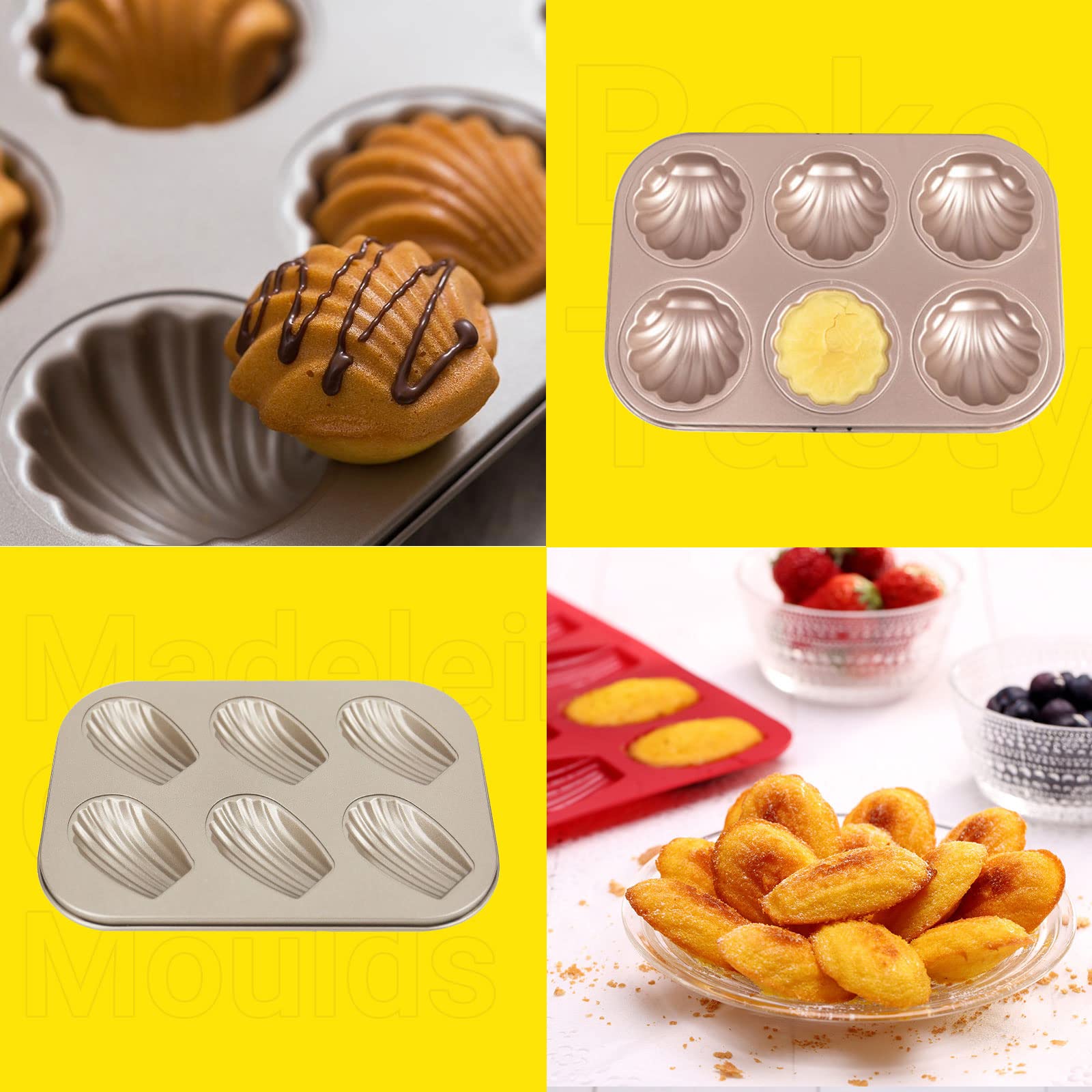 Eiixmso 2Pcs Shell Madeleine Pan Non-Stick Kitchen Oven Baking Pans - Pudding Moulds, Baking Cookie Moulds, Carbon Steel With No