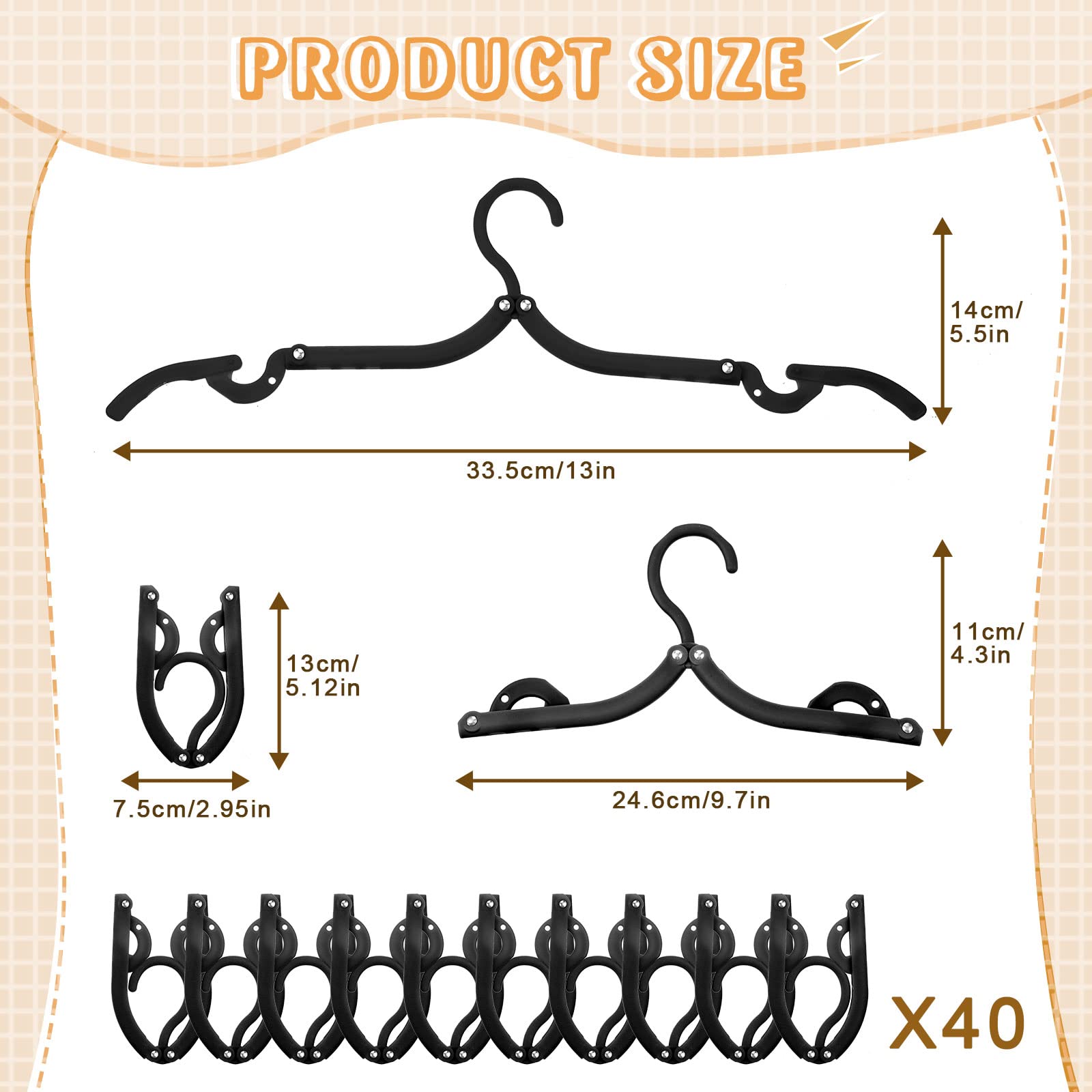 40 Pcs Foldable Travel Hangers Plastic Folding Clothes Hangers Colored Portable Hangers For Travel Accessories Dormitory School