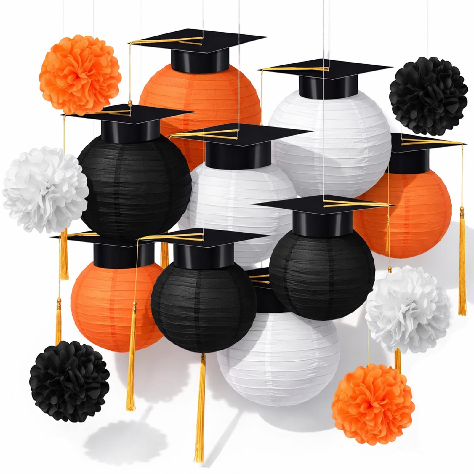 Gilprop 15 Pcs Black and Orange Graduation Decoration 2026 Paper Lanterns Graduation Party Decorations Hanging Round Paper Lante