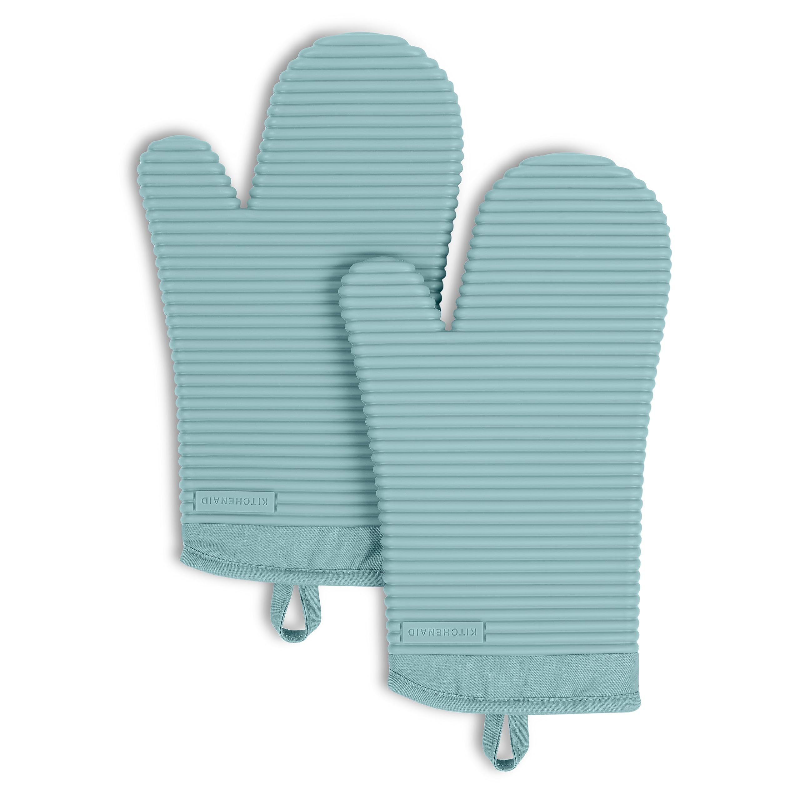 KitchenAid Ribbed Soft Silicone Oven Mitt 2-Pack Set, Mineral Water Aqua, 7.5x13