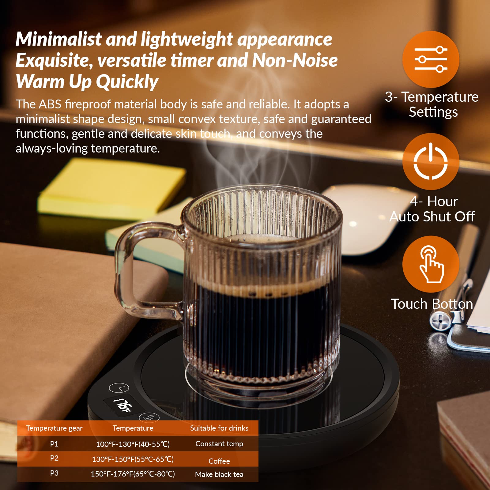Mug Warmer, Upgrade Coffee Warmer & Cup Warmer For Desk With 3 Temperature Settings, More Hot Coffee Mug Warmer With Timer, 4H A