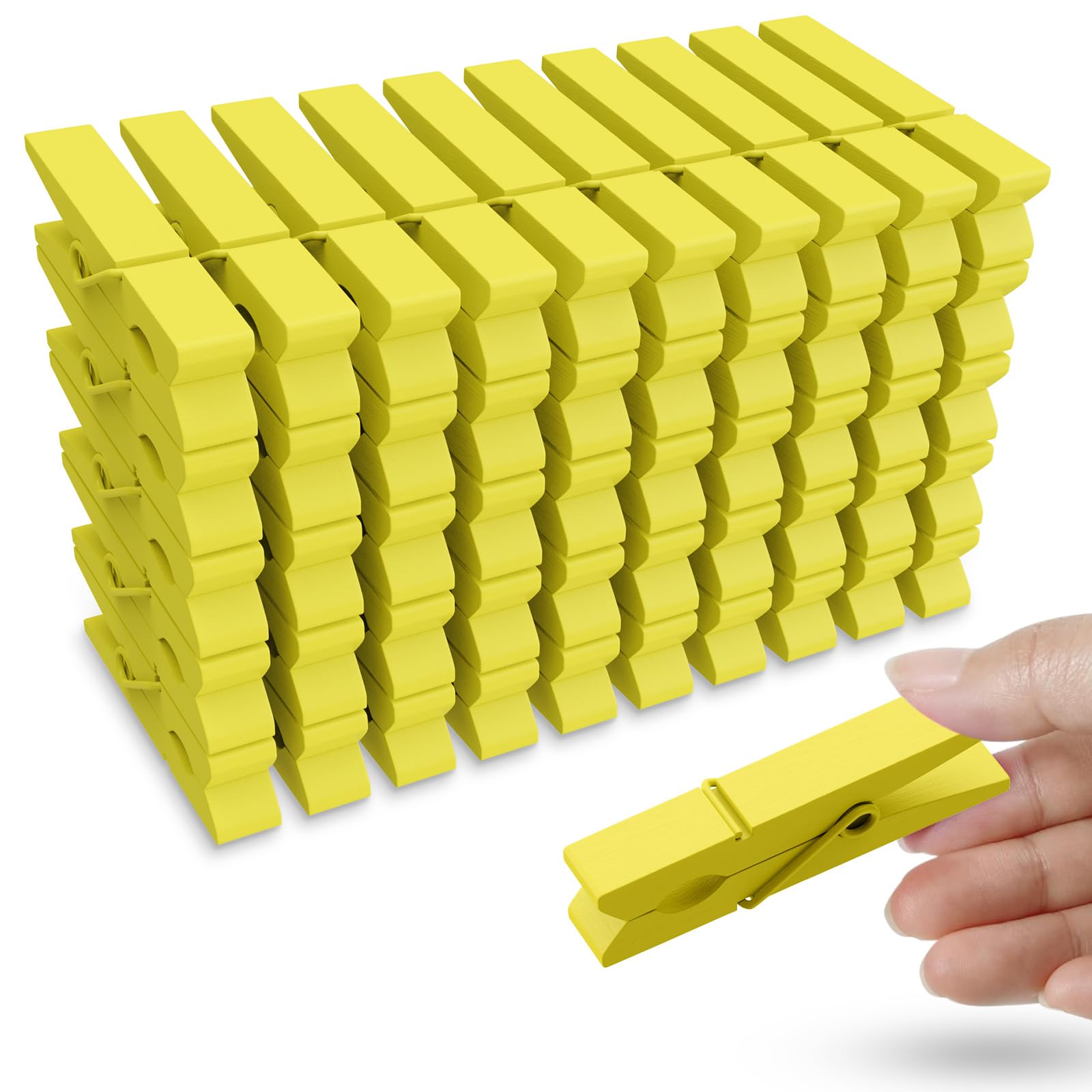 50Pcs Colored Wooden Clothespins, 2.9Inch Yellow Clothes Pins For Clip Pictures Photos Decorative, Small Colorful Wood Decoratio