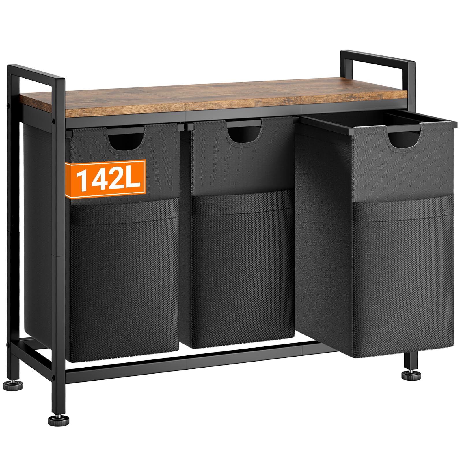 Lulive Laundry Hamper, Laundry Basket Organizer With 3 Pull-Out Removable Bags & Large Top Shelf, 3    12.5 Gal (142L) Freestand