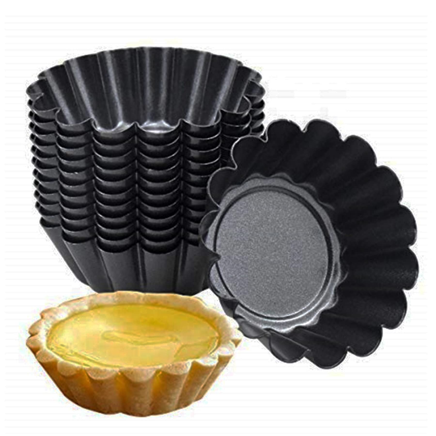 Mggi 12 Packs Egg Tart Mold, Bigger Size 3 X 0.9Inch, Non-Stick Pan Carbon Steel Egg Tart Molds, Mini Pie Mould, Muffin Cupcake